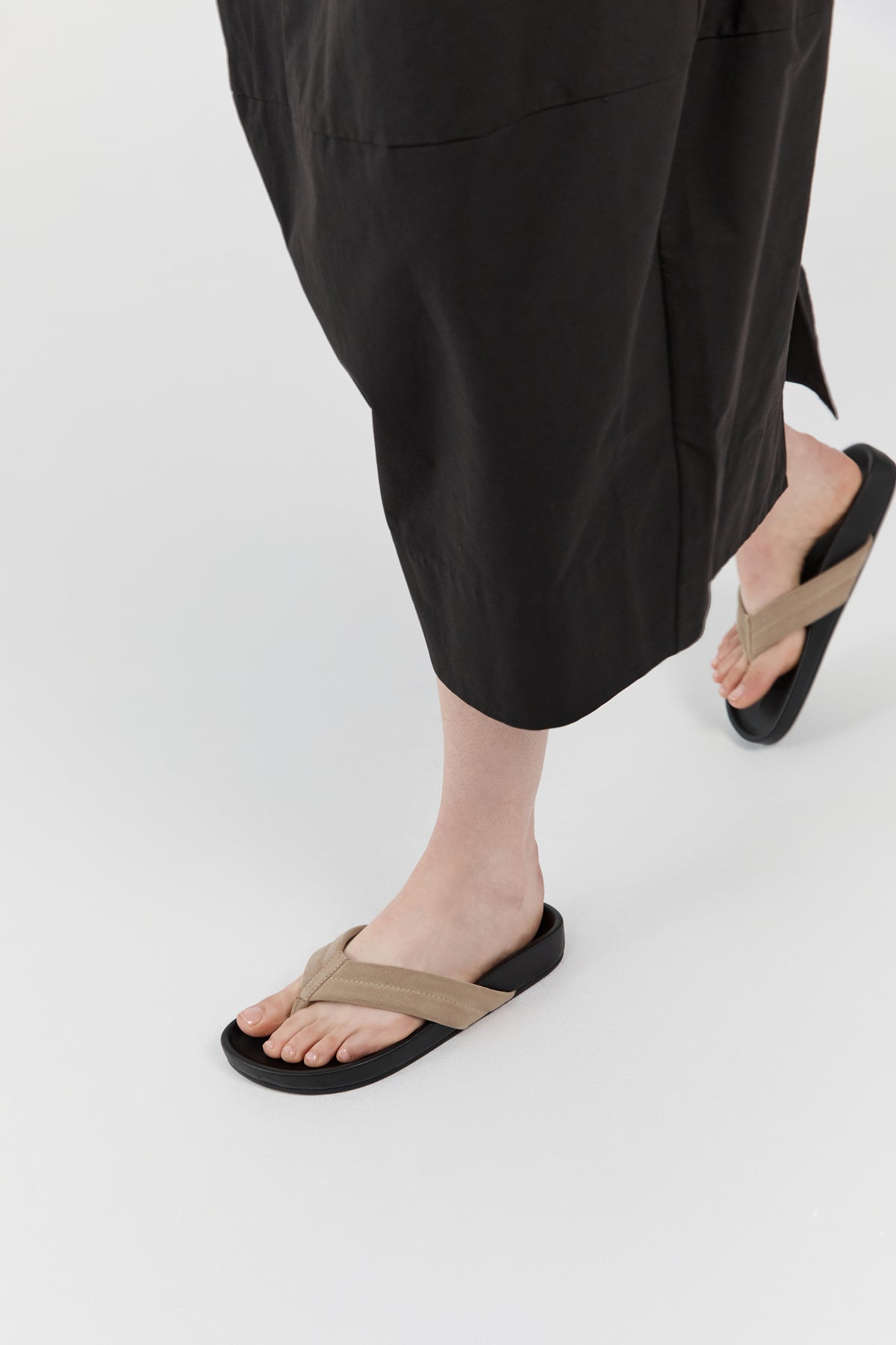 Suede Stitch Detail Thong Slide - Rock