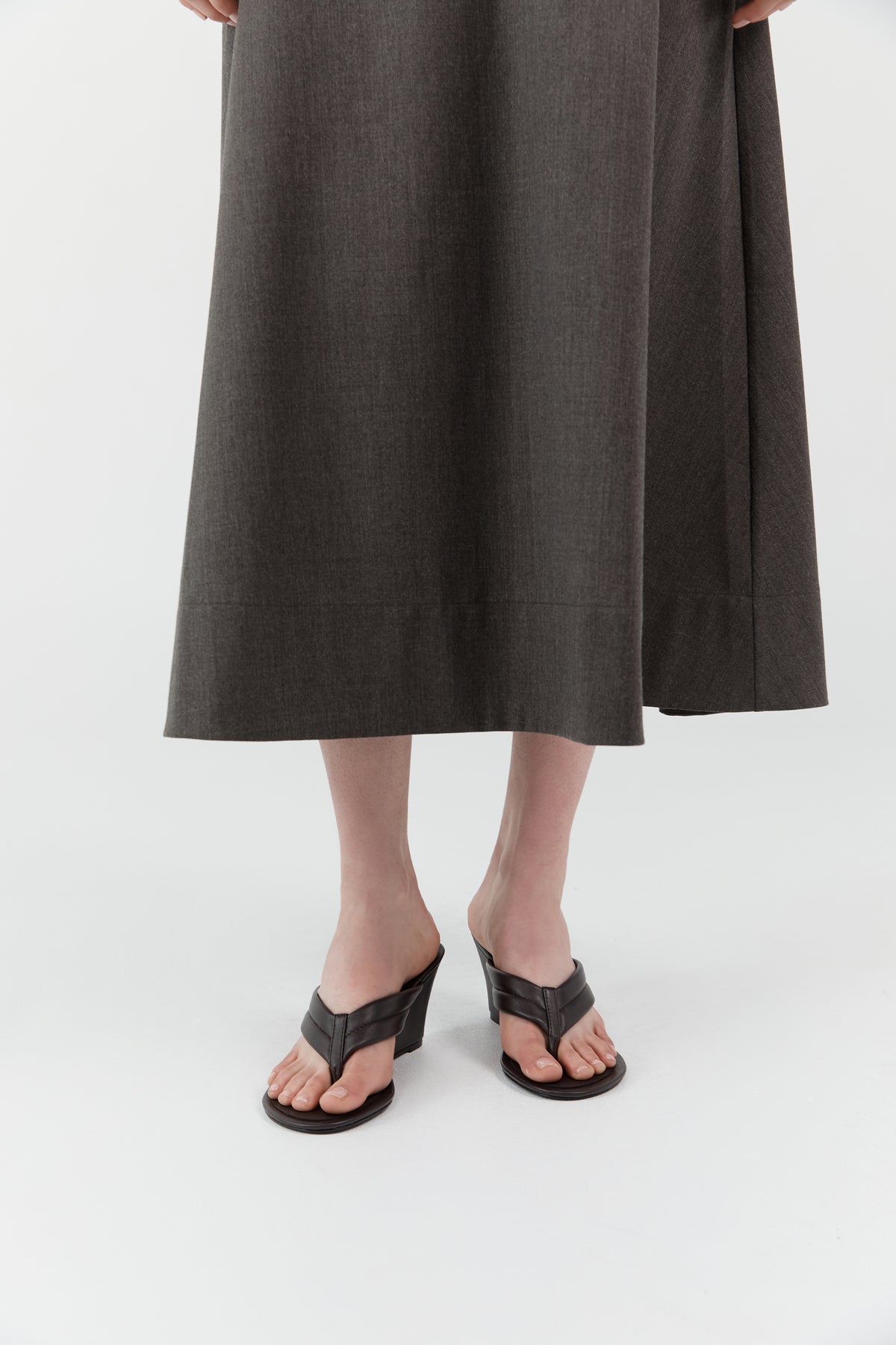 Stitch Detail Thong Wedge - Coffee