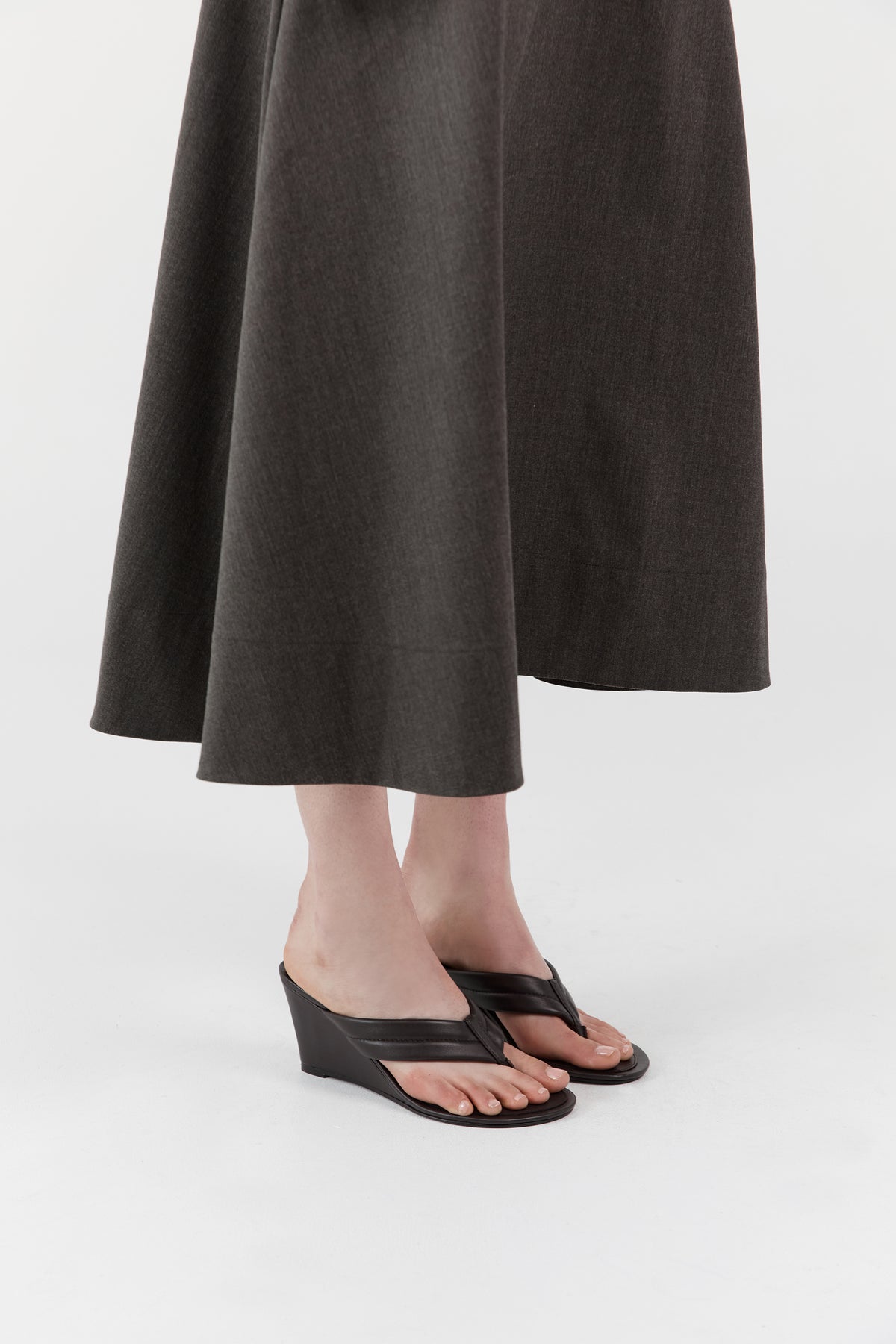 Stitch Detail Thong Wedge - Coffee