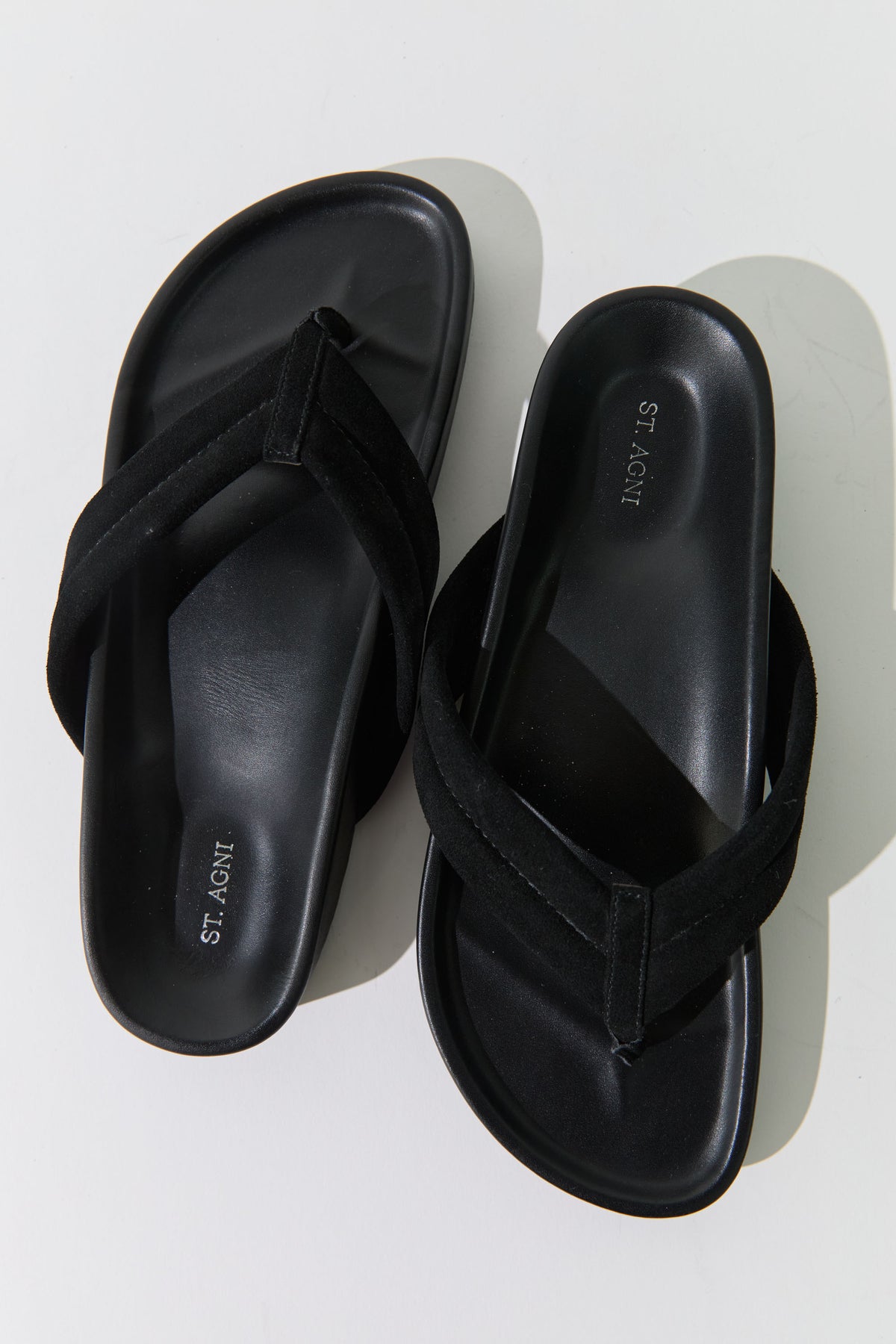 Suede Stitch Detail Thong Slide - Black