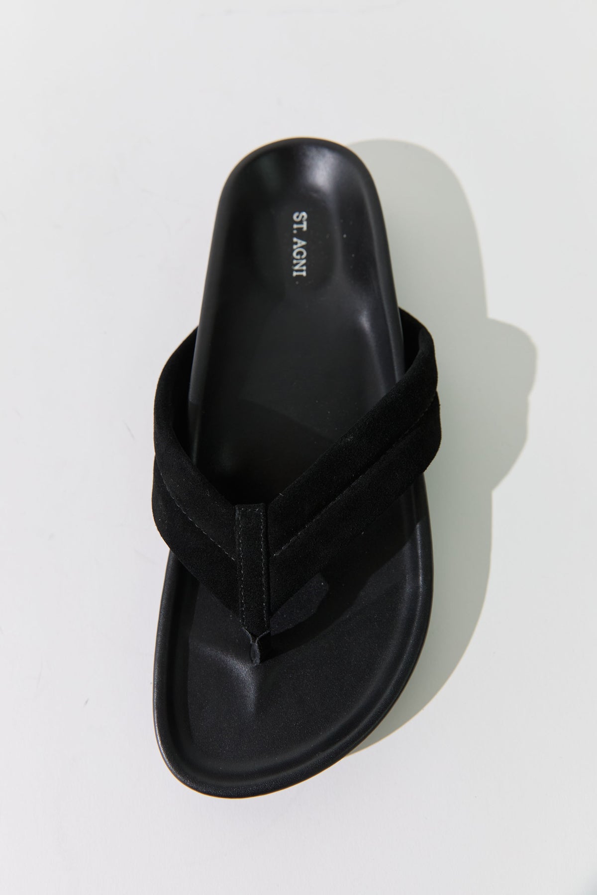 Suede Stitch Detail Thong Slide - Black