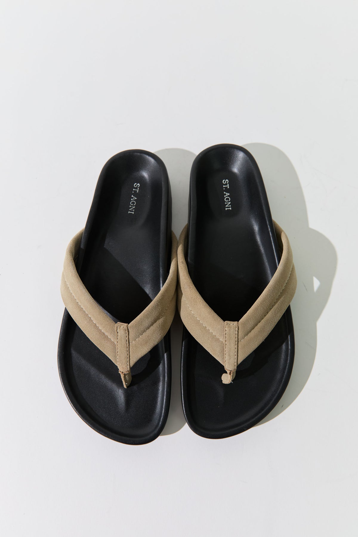 Suede Stitch Detail Thong Slide - Rock