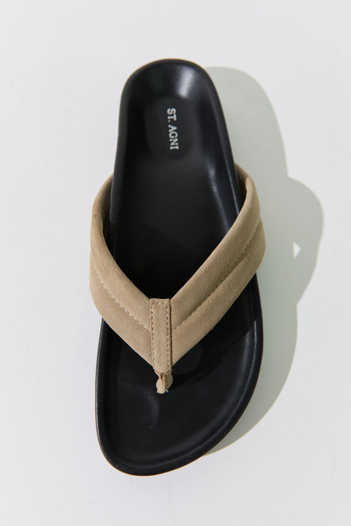 Suede Stitch Detail Thong Slide - Rock