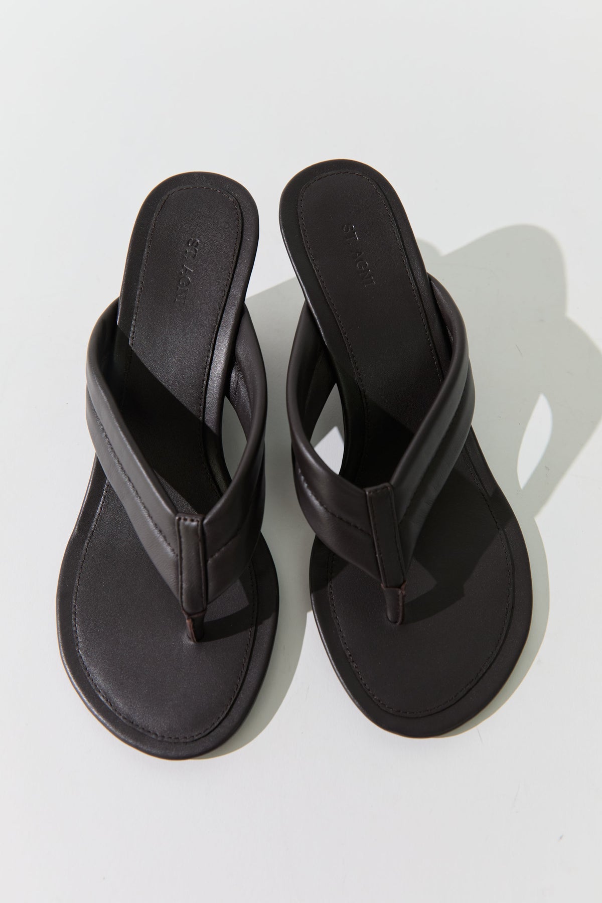 Stitch Detail Thong Wedge - Coffee