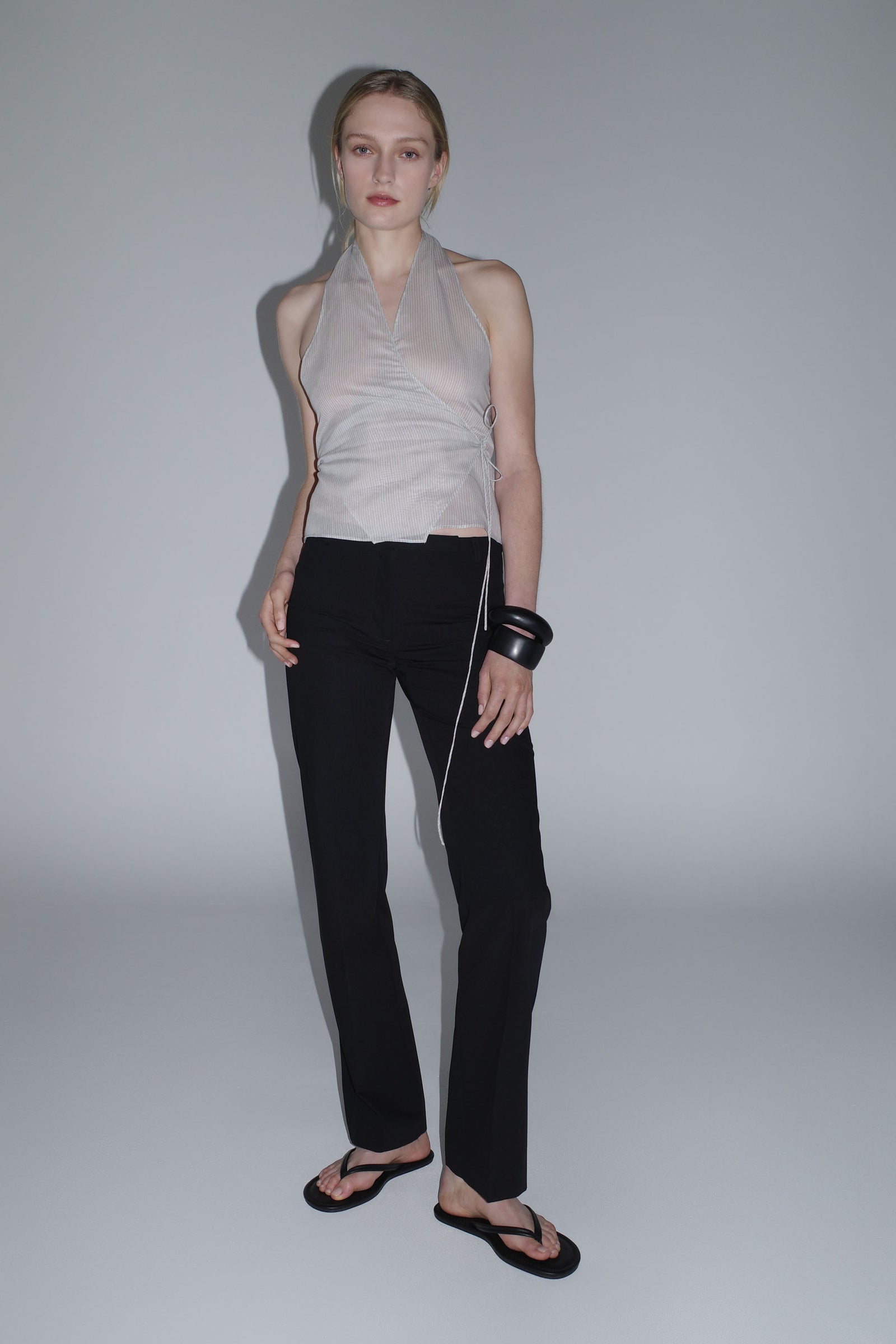 Sheer Stripe Wrap Top - Sheer Stripe