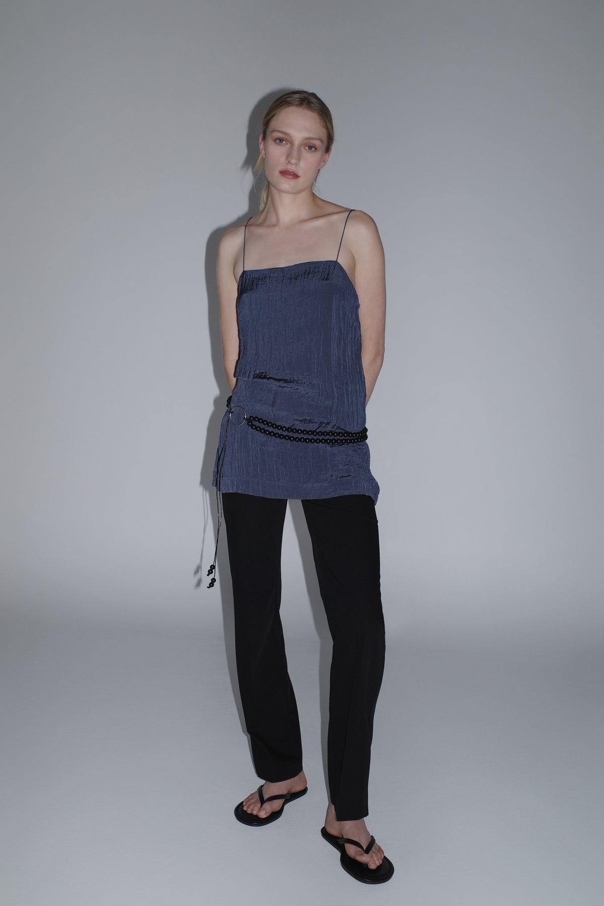 Crinkle Square Neck Mini Dress - Ink