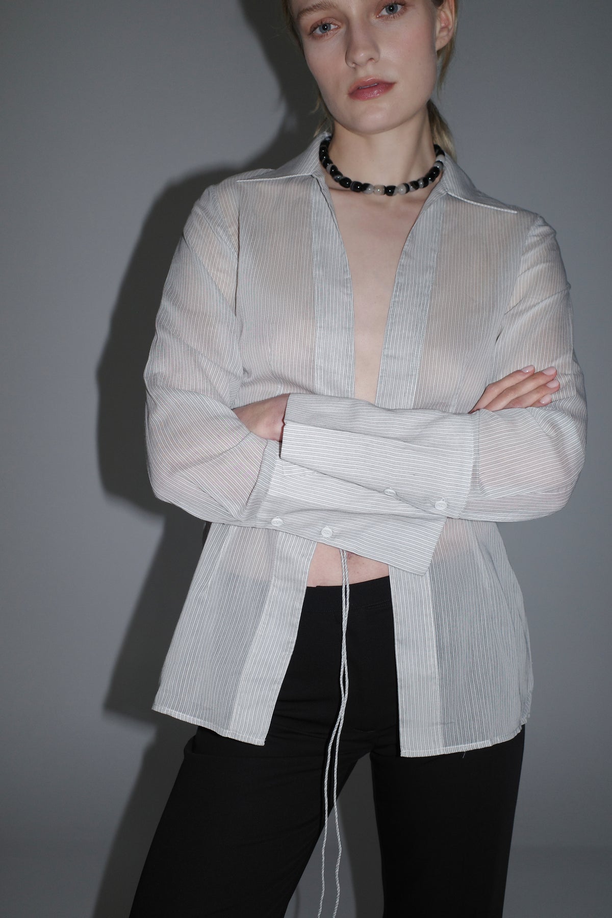 Sheer Stripe Tie Shirt - Sheer Stripe