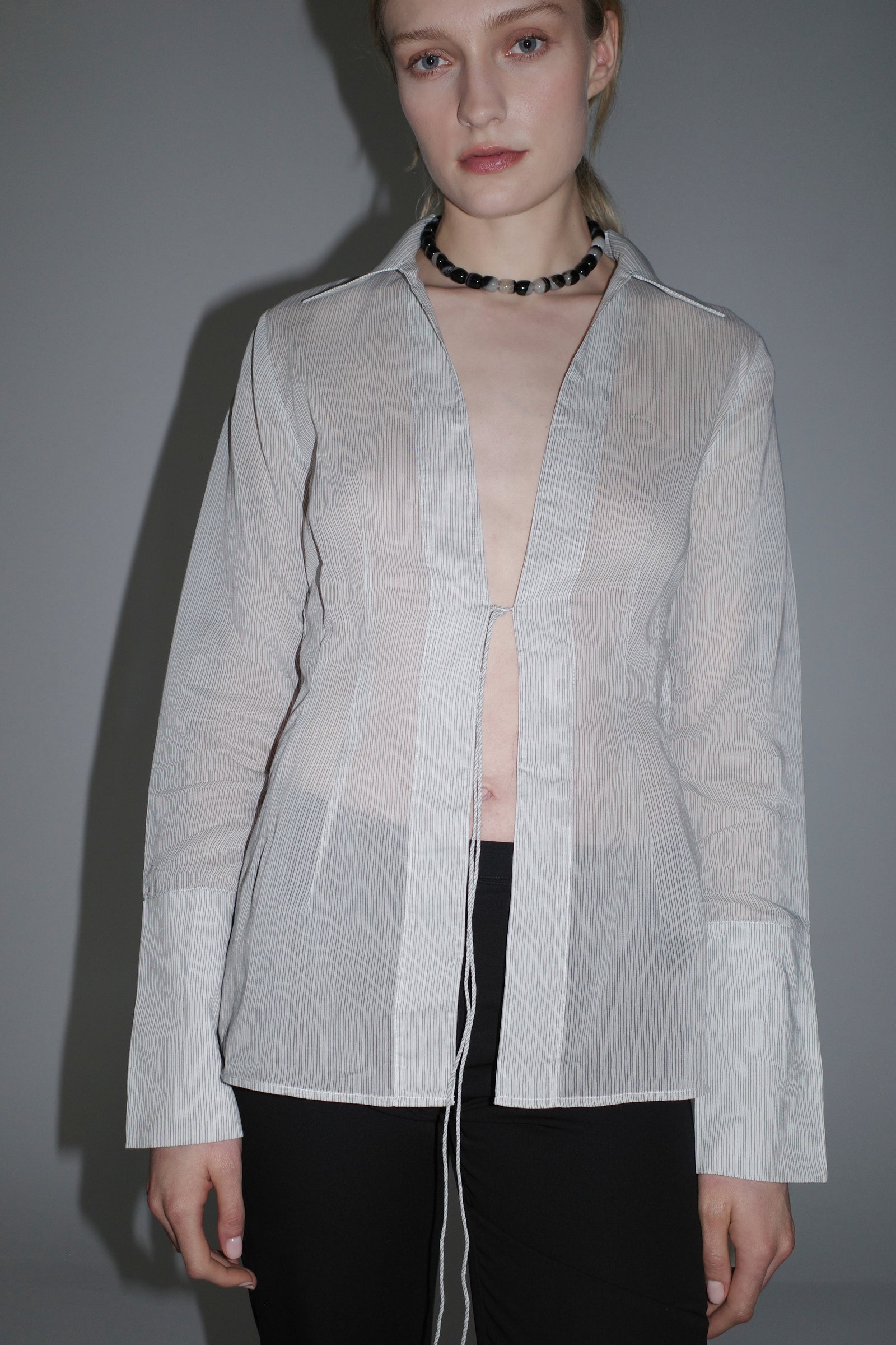 Sheer Stripe Tie Shirt - Sheer Stripe