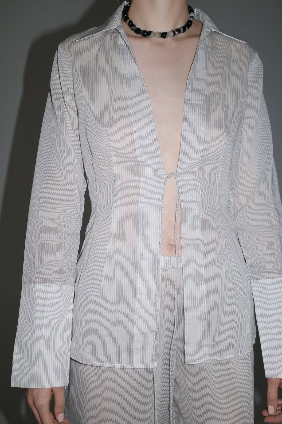 Sheer Stripe Tie Shirt - Sheer Stripe