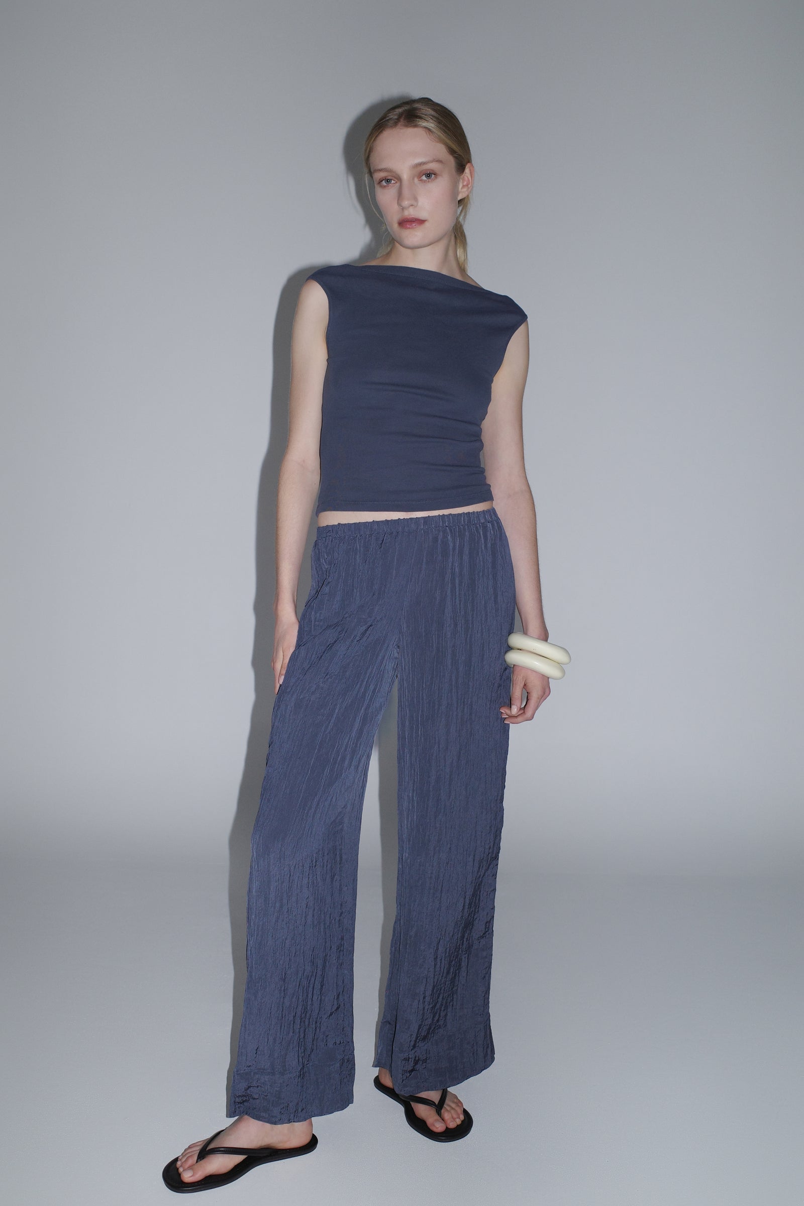 Crinkle Relaxed Pants - Ink