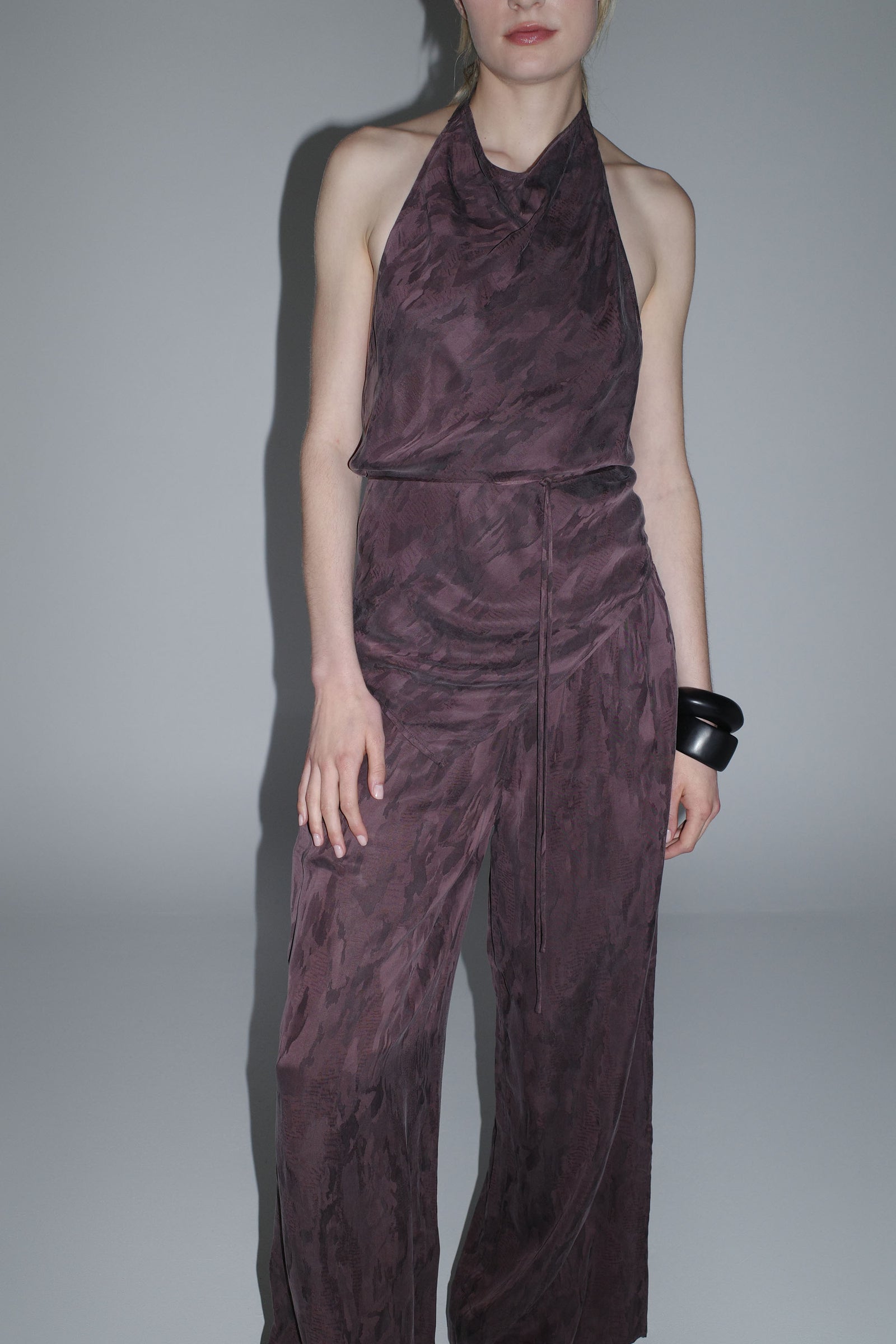 Jacquard Relaxed Pants - Chocolate Plum