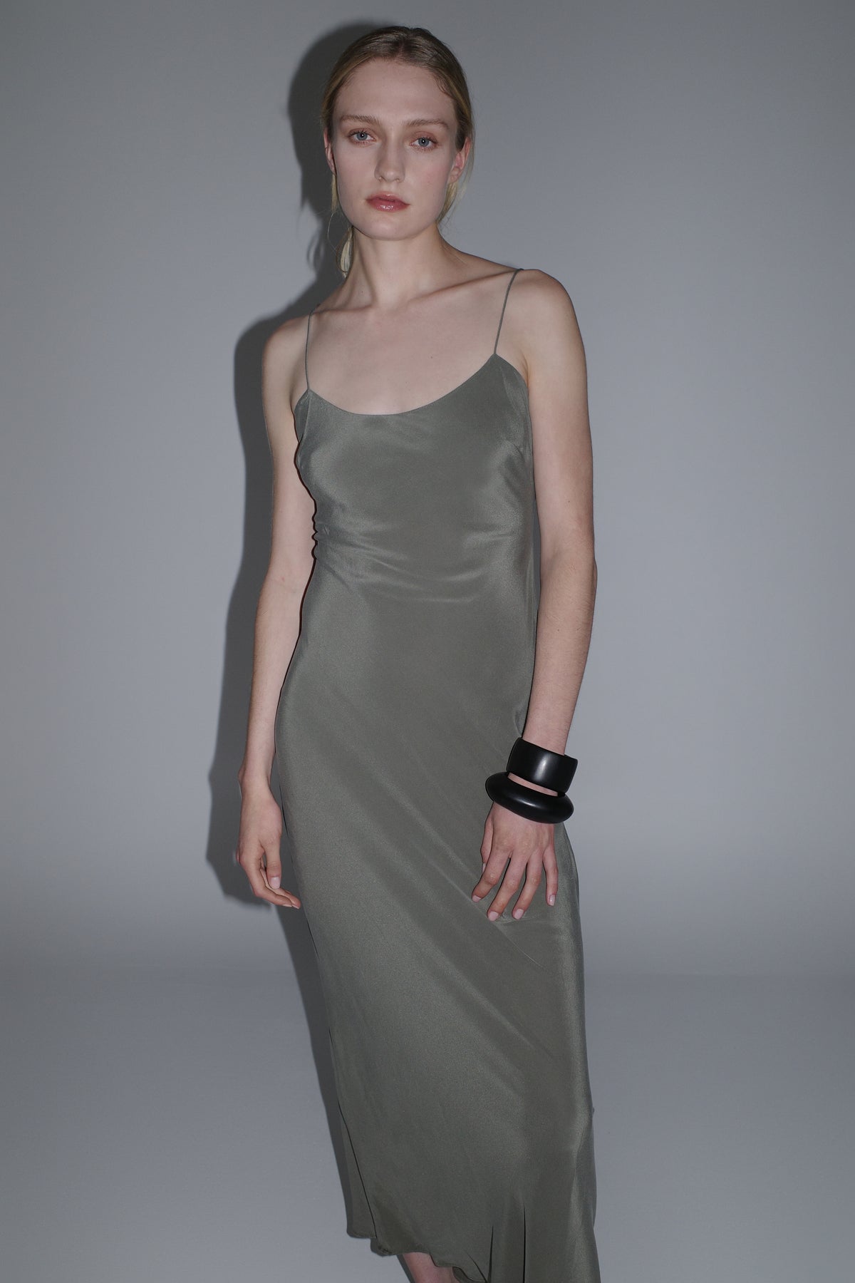 Silk Slip Dress - Smokey Olive