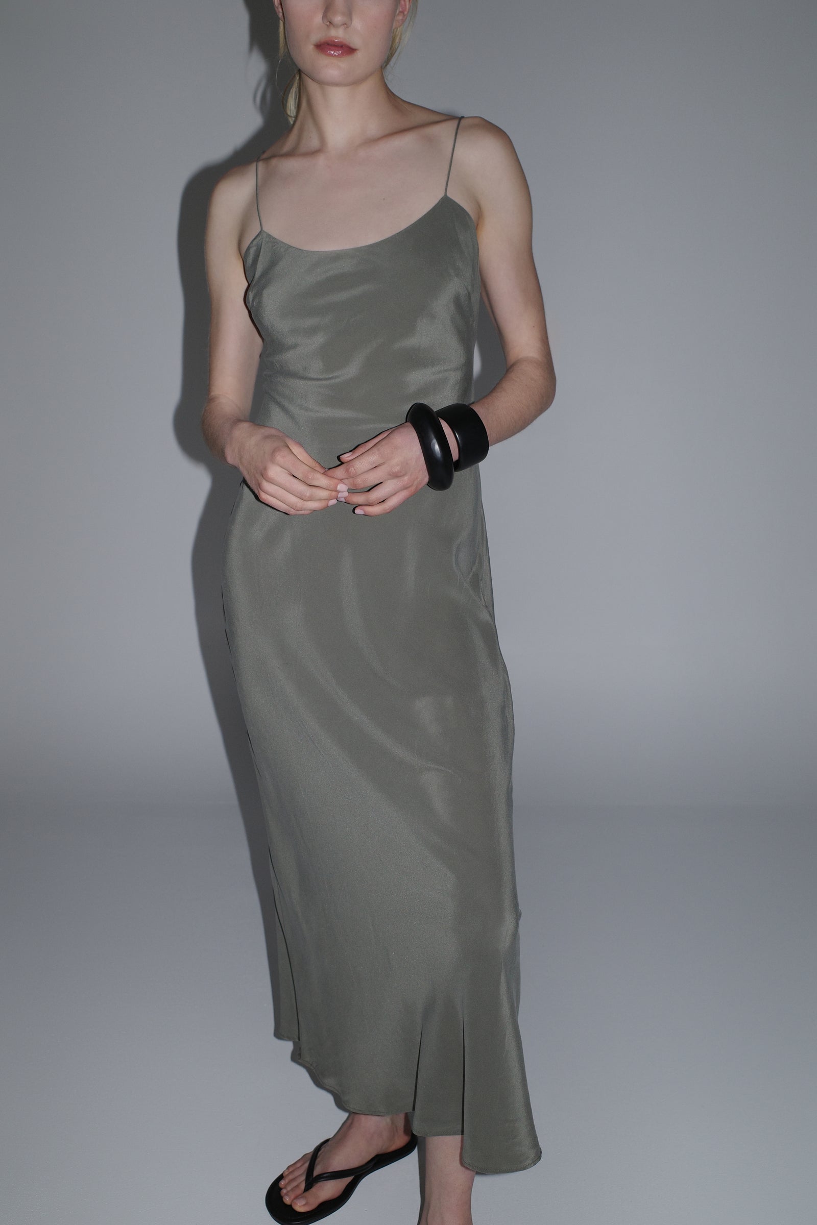 Silk Slip Dress - Smokey Olive