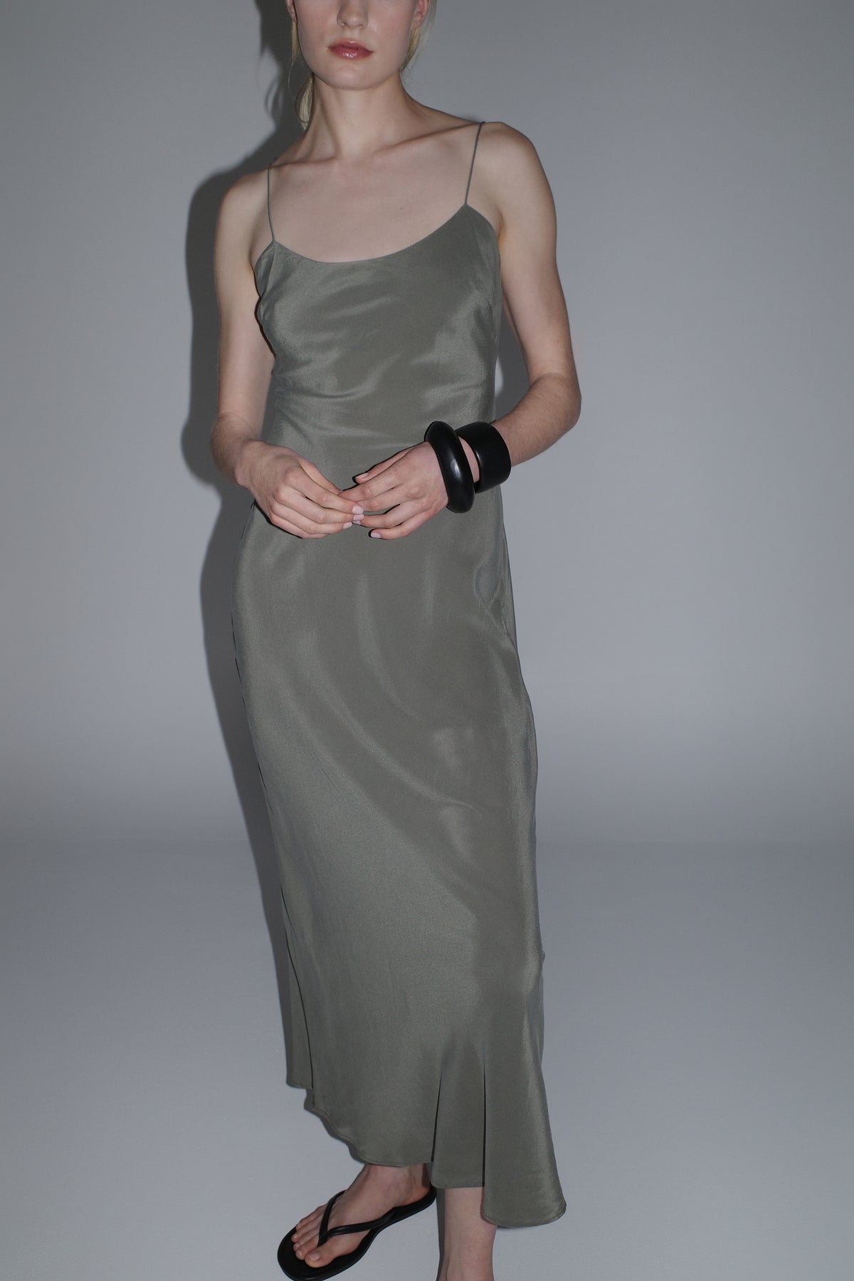 Silk Slip Dress - Smokey Olive