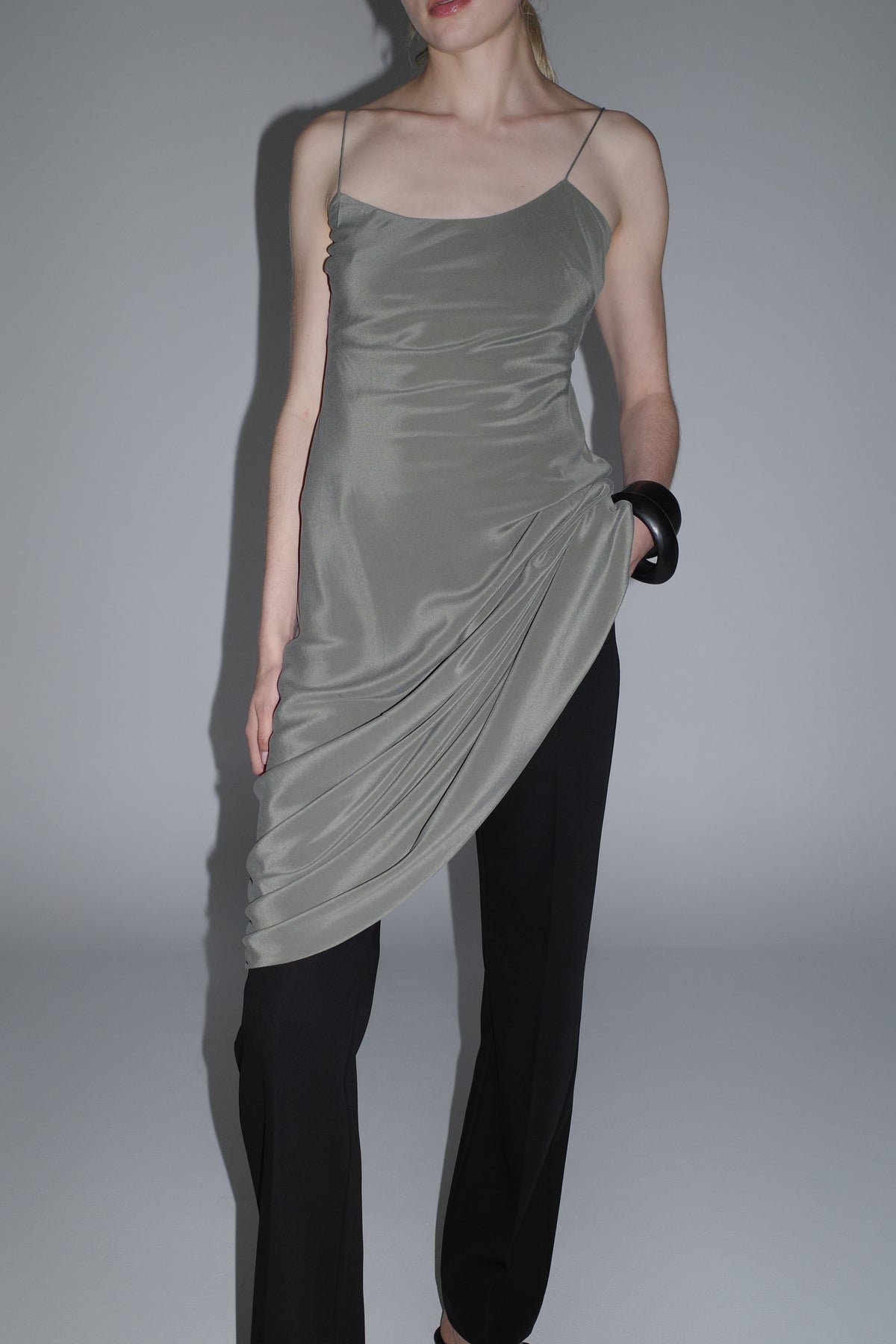 Silk Slip Dress - Smokey Olive