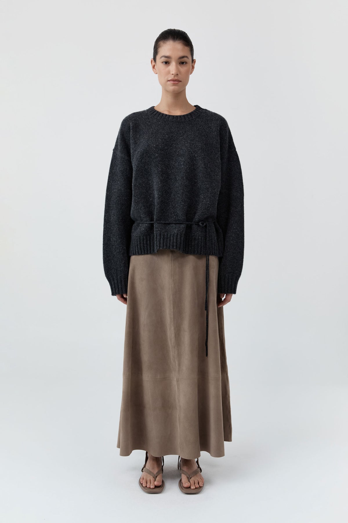 Wool Crew Neck Jumper - Dark Charcoal Melange