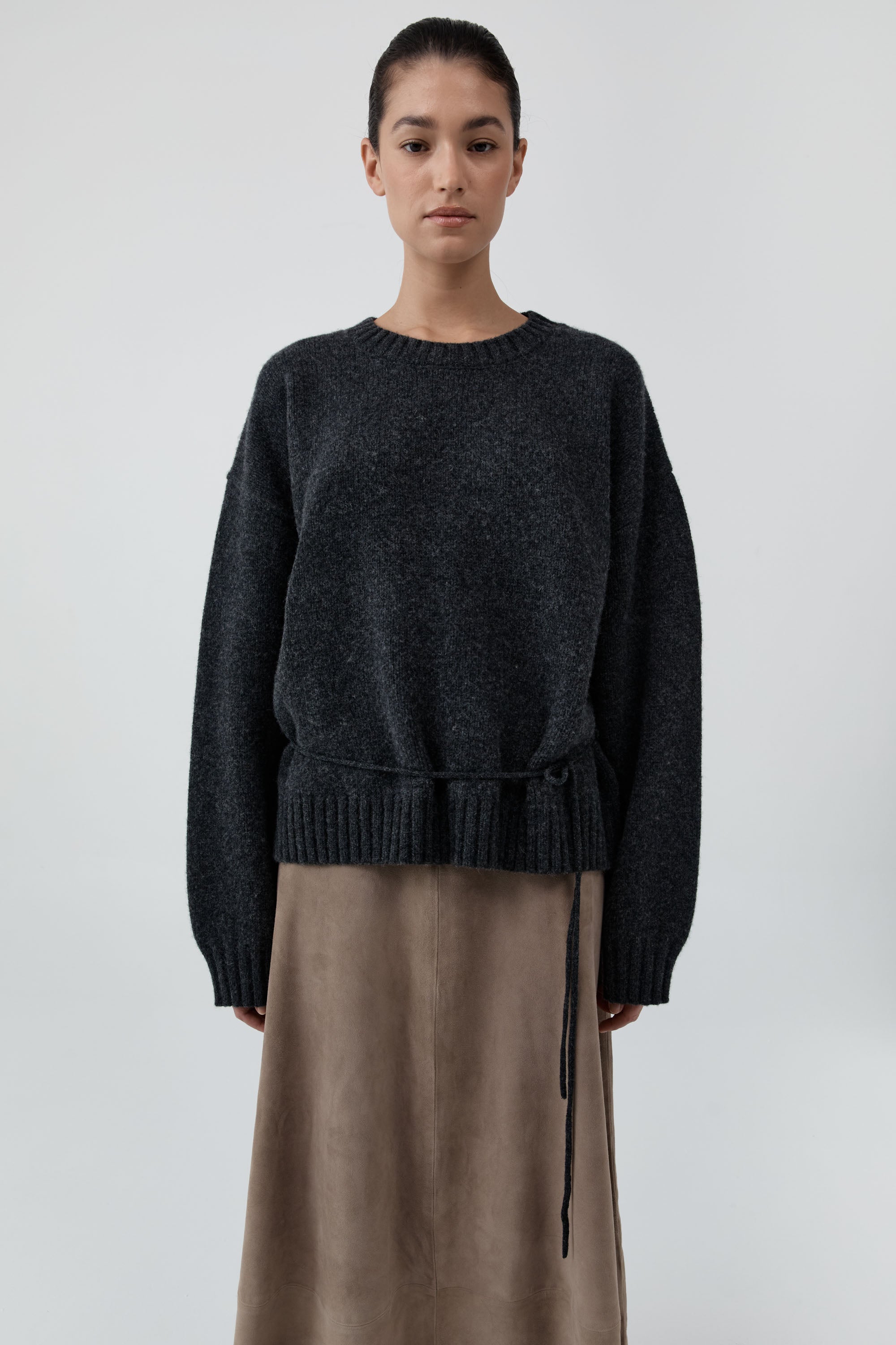 Wool Crew Neck Jumper - Dark Charcoal Melange
