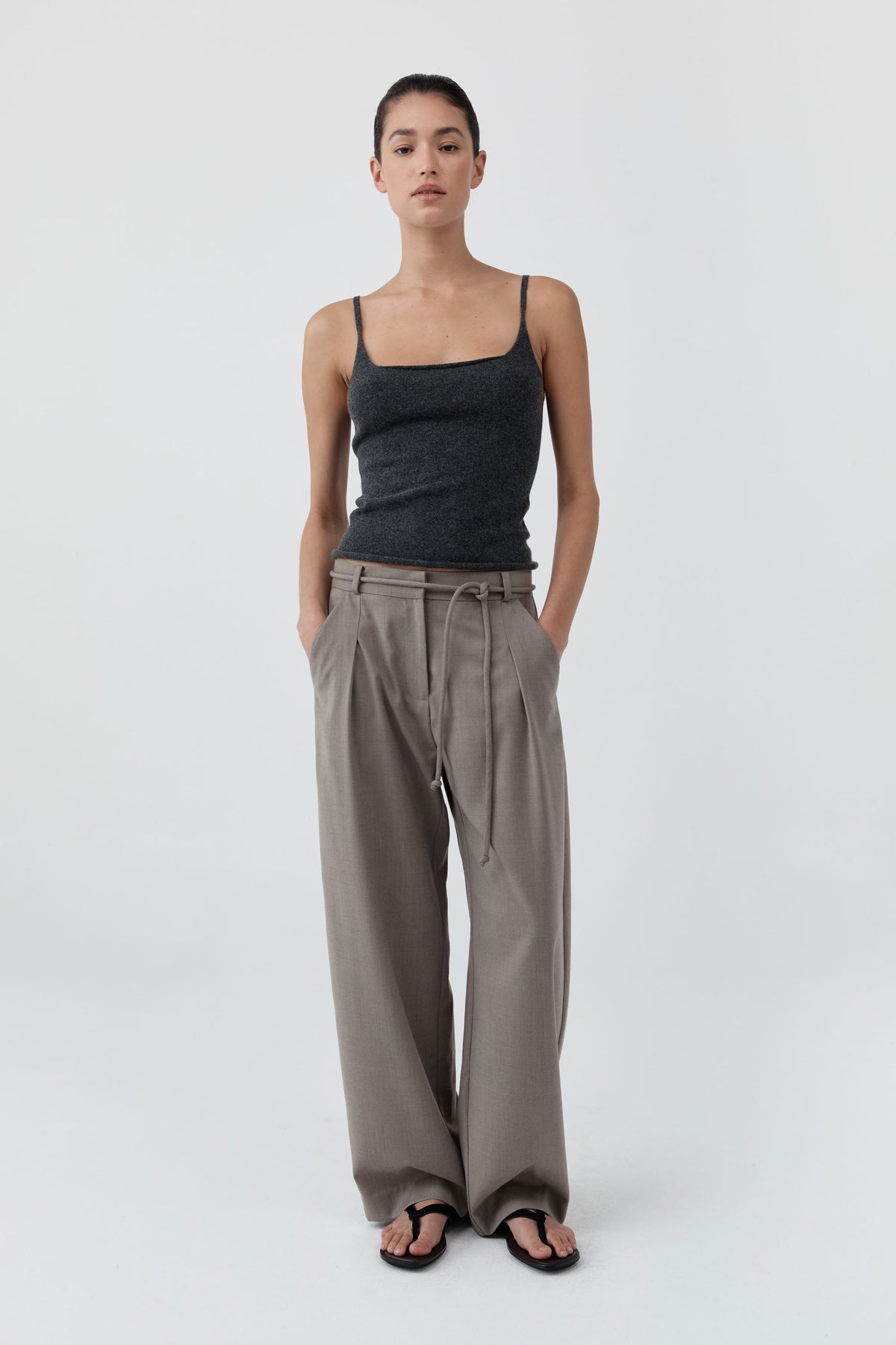 Merino Wool Slim Tank - Charcoal Melange