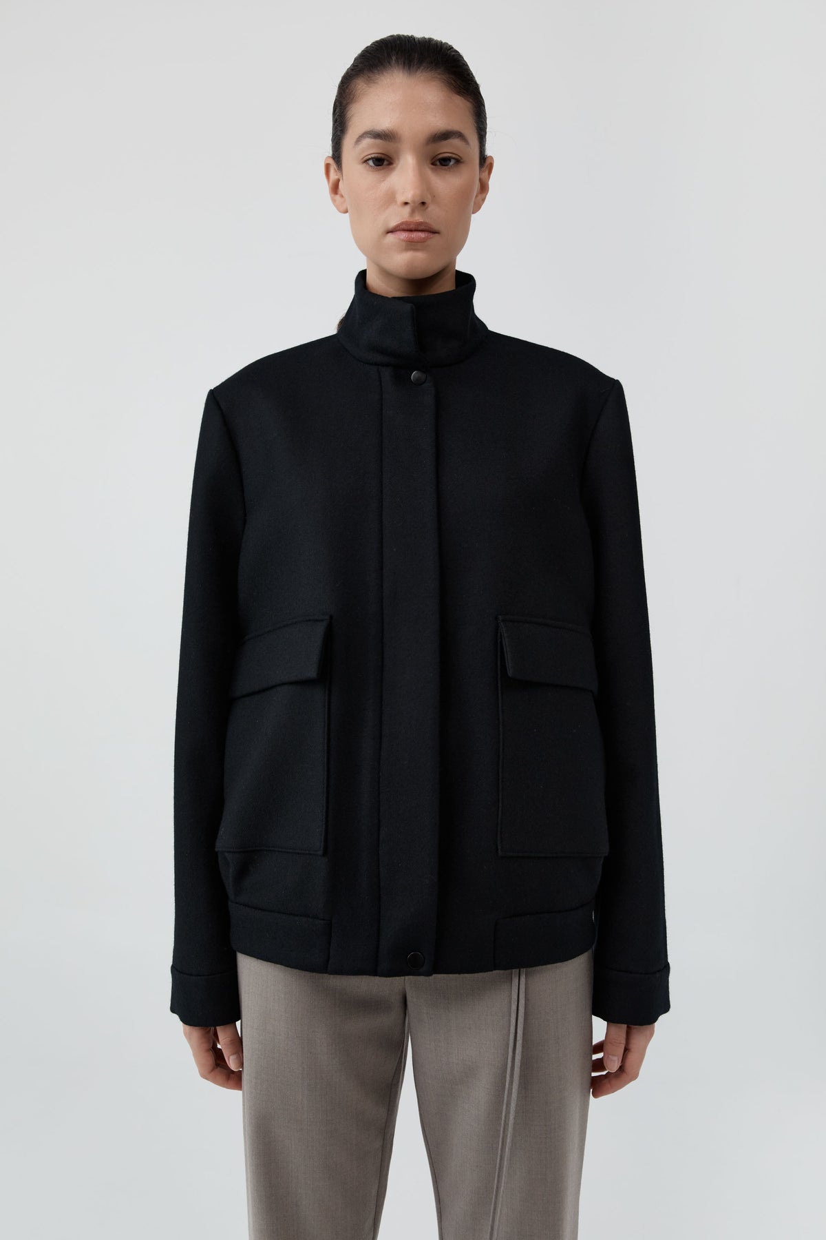 Wool Longline Bomber Jacket - Black