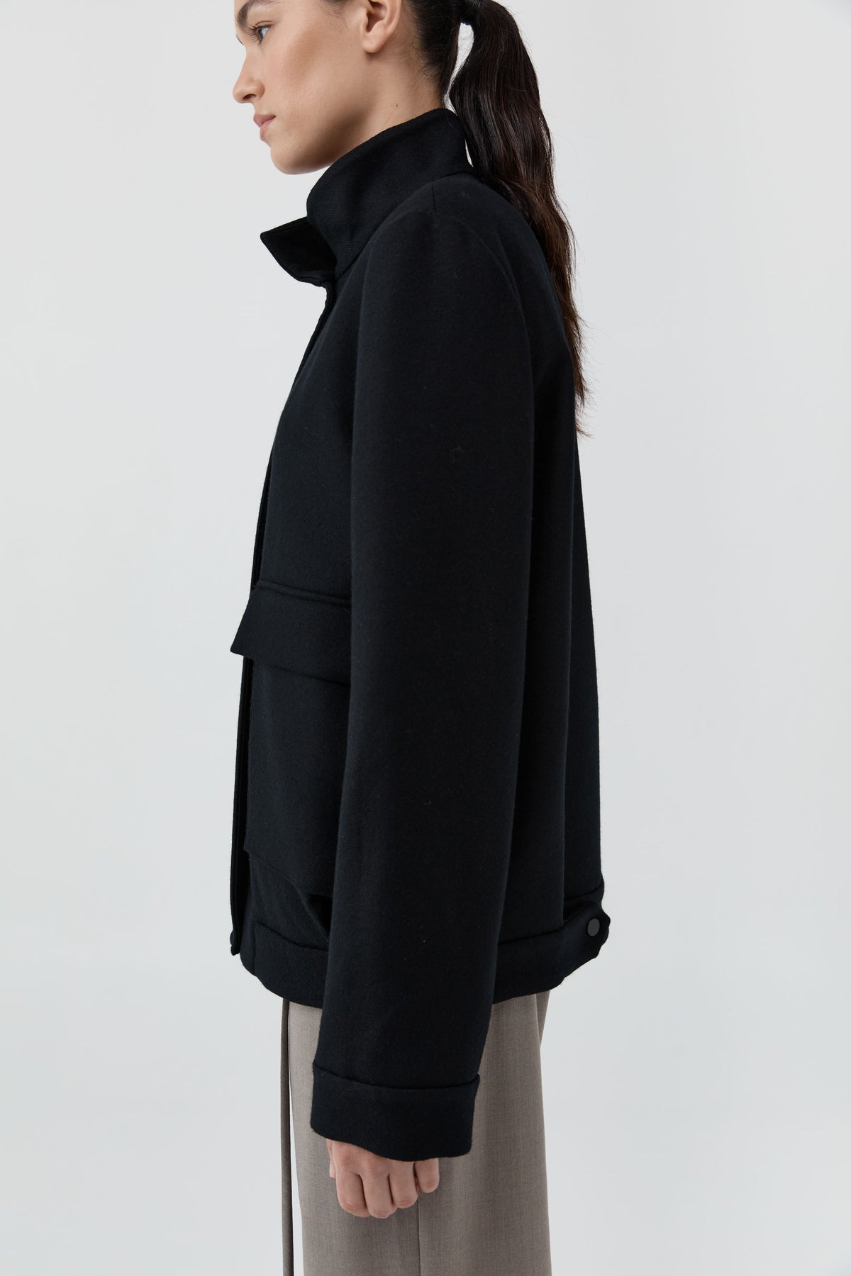 Wool Longline Bomber Jacket - Black