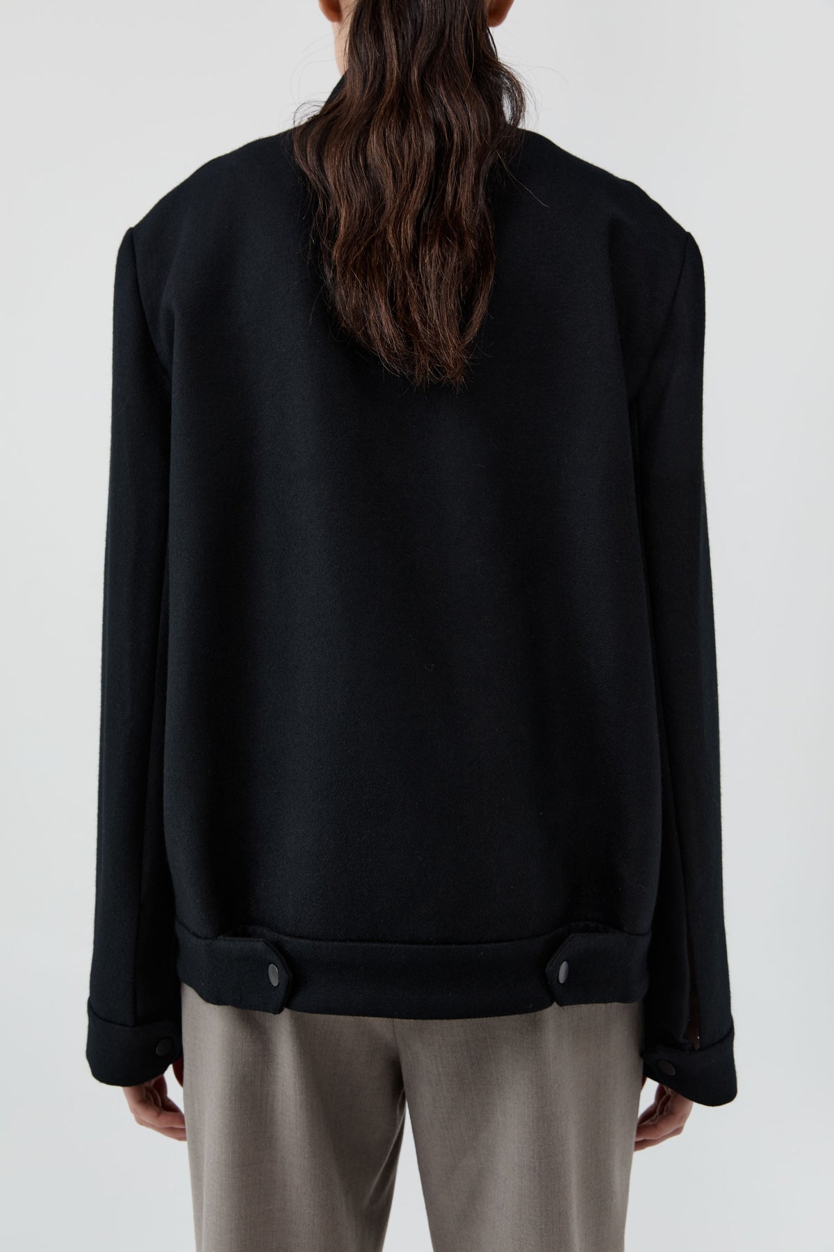 Wool Longline Bomber Jacket - Black