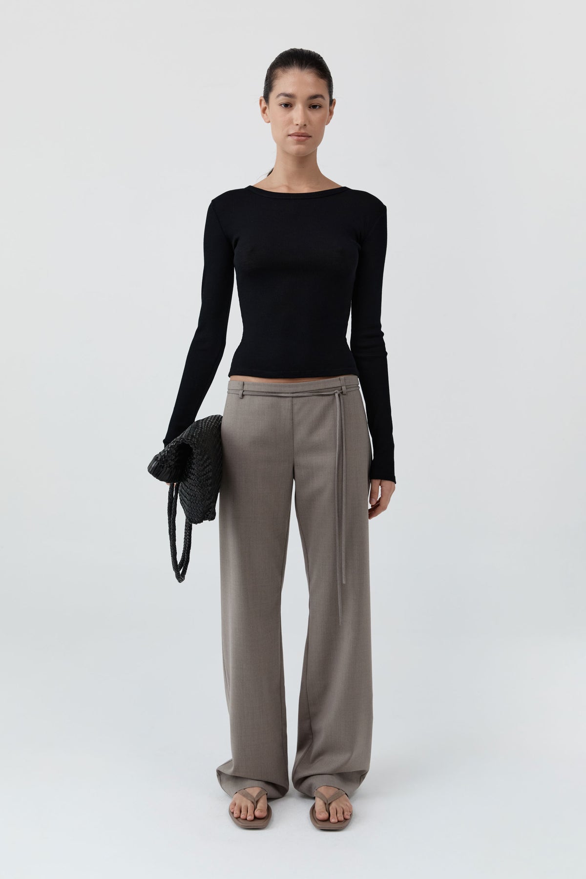 90s Wool Rouleau Minimal Pants - Light Taupe