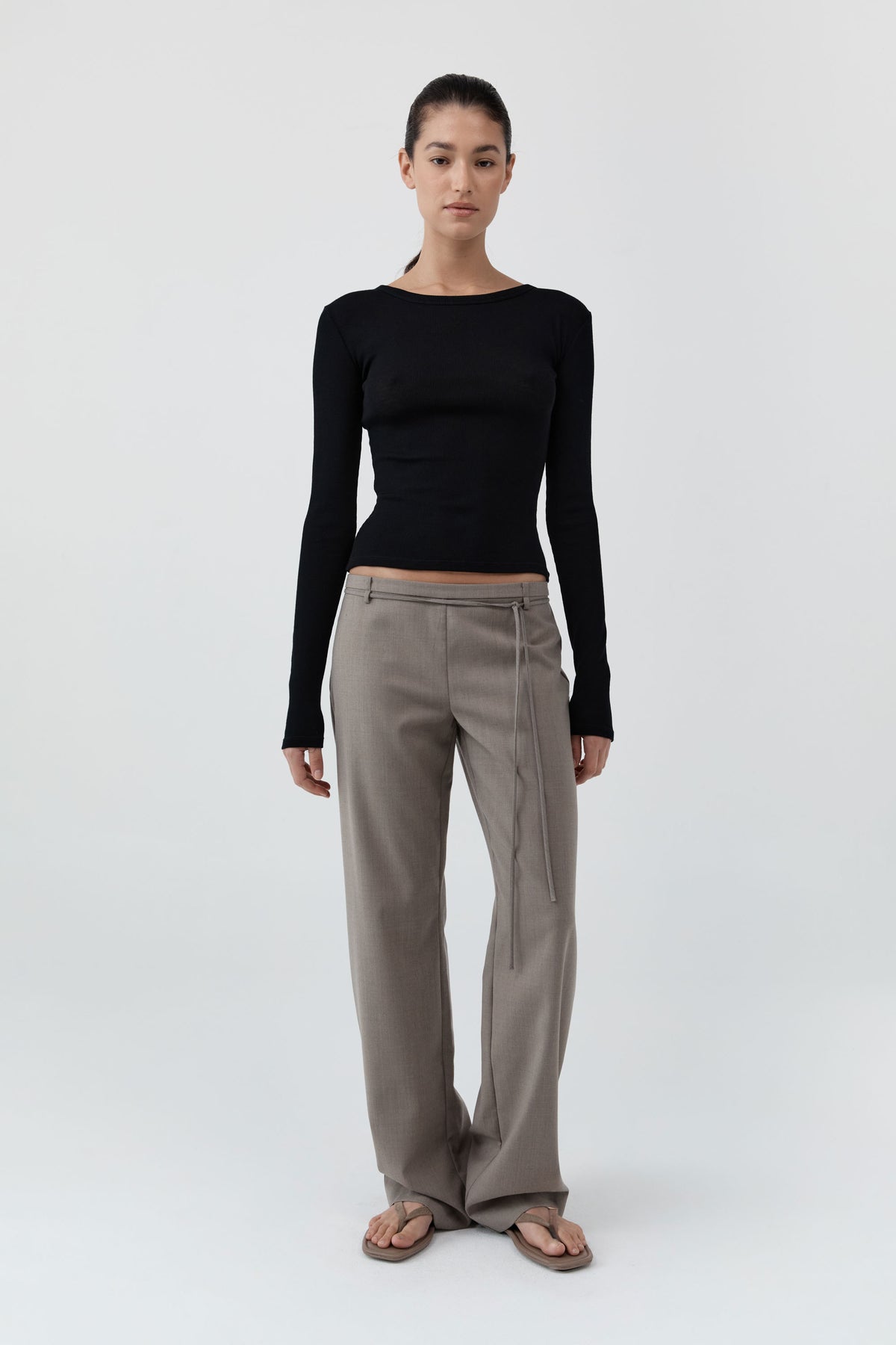 90s Wool Rouleau Minimal Pants - Light Taupe