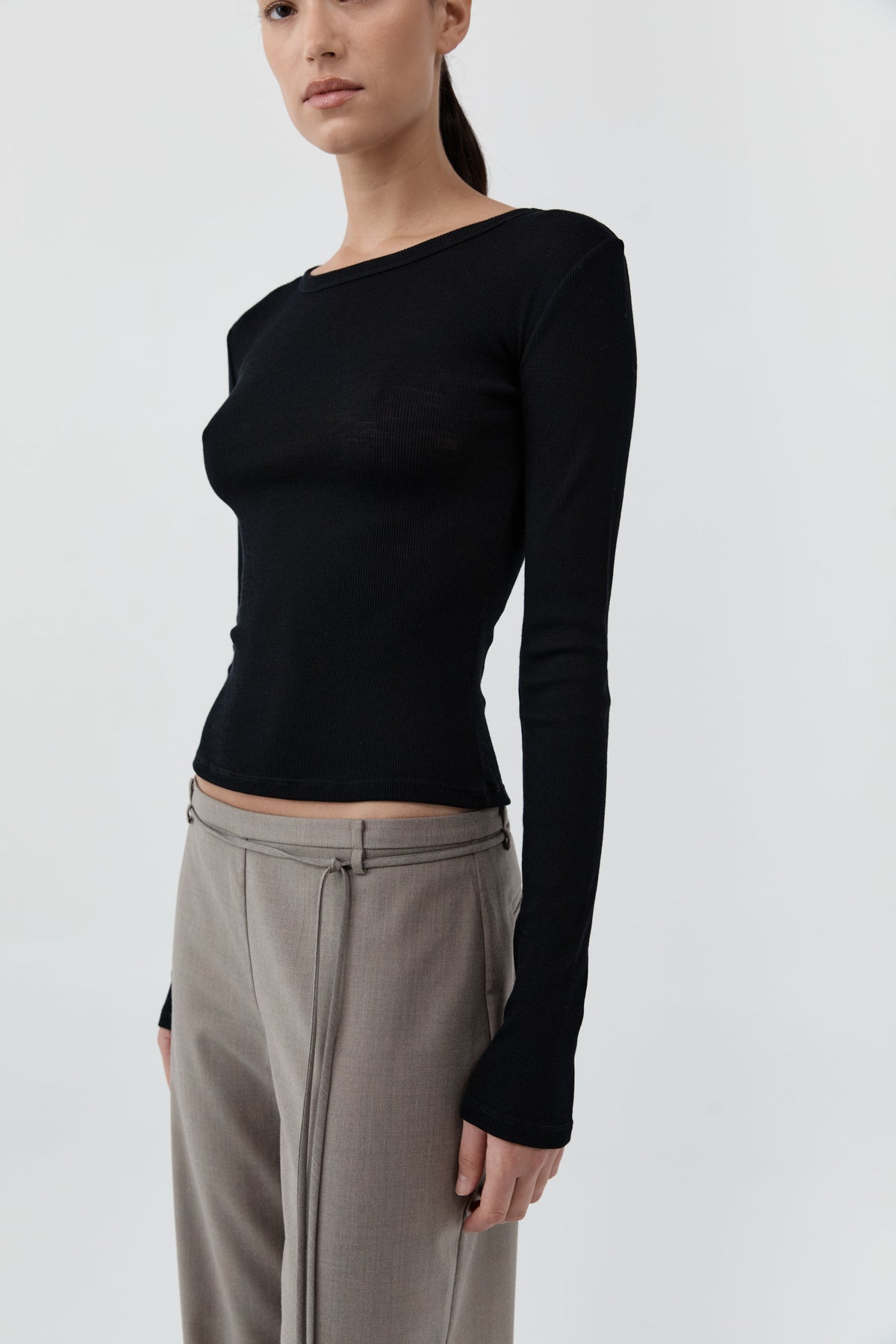 90s Wool Rouleau Minimal Pants - Light Taupe