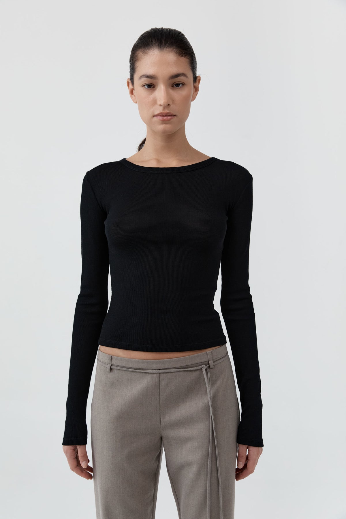 Baby Wool Long Sleeve Top - Black