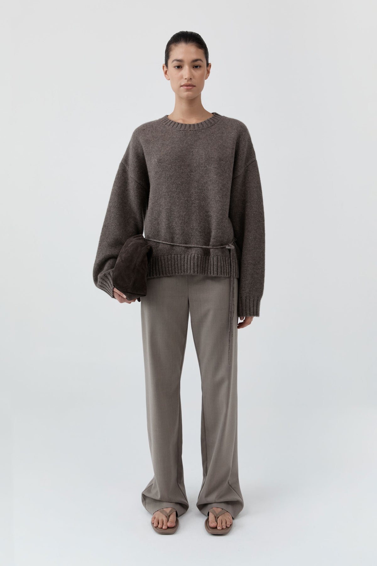 Wool Crew Neck Jumper - Taupe Melange