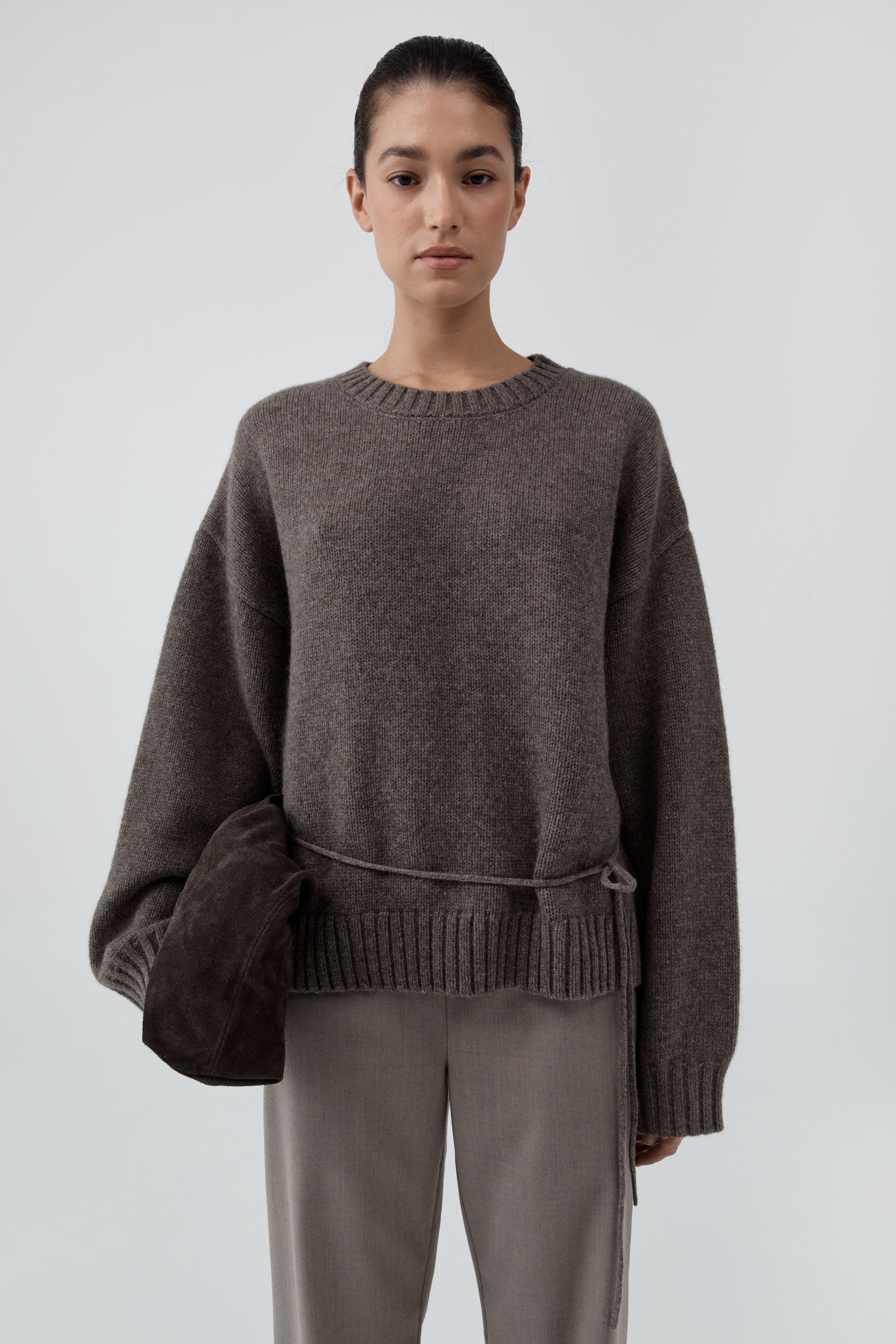Wool Crew Neck Jumper - Taupe Melange