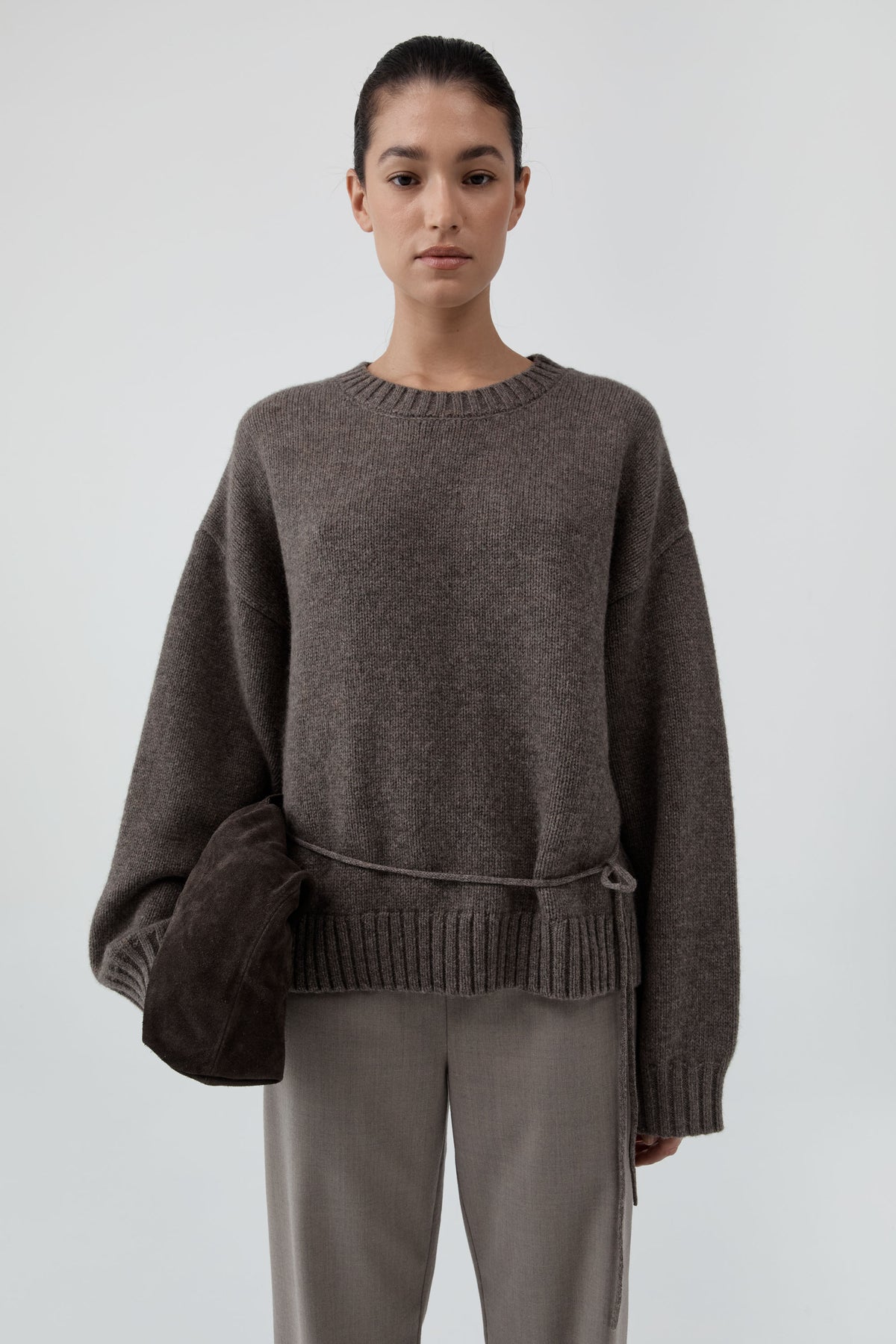Wool Crew Neck Jumper - Taupe Melange