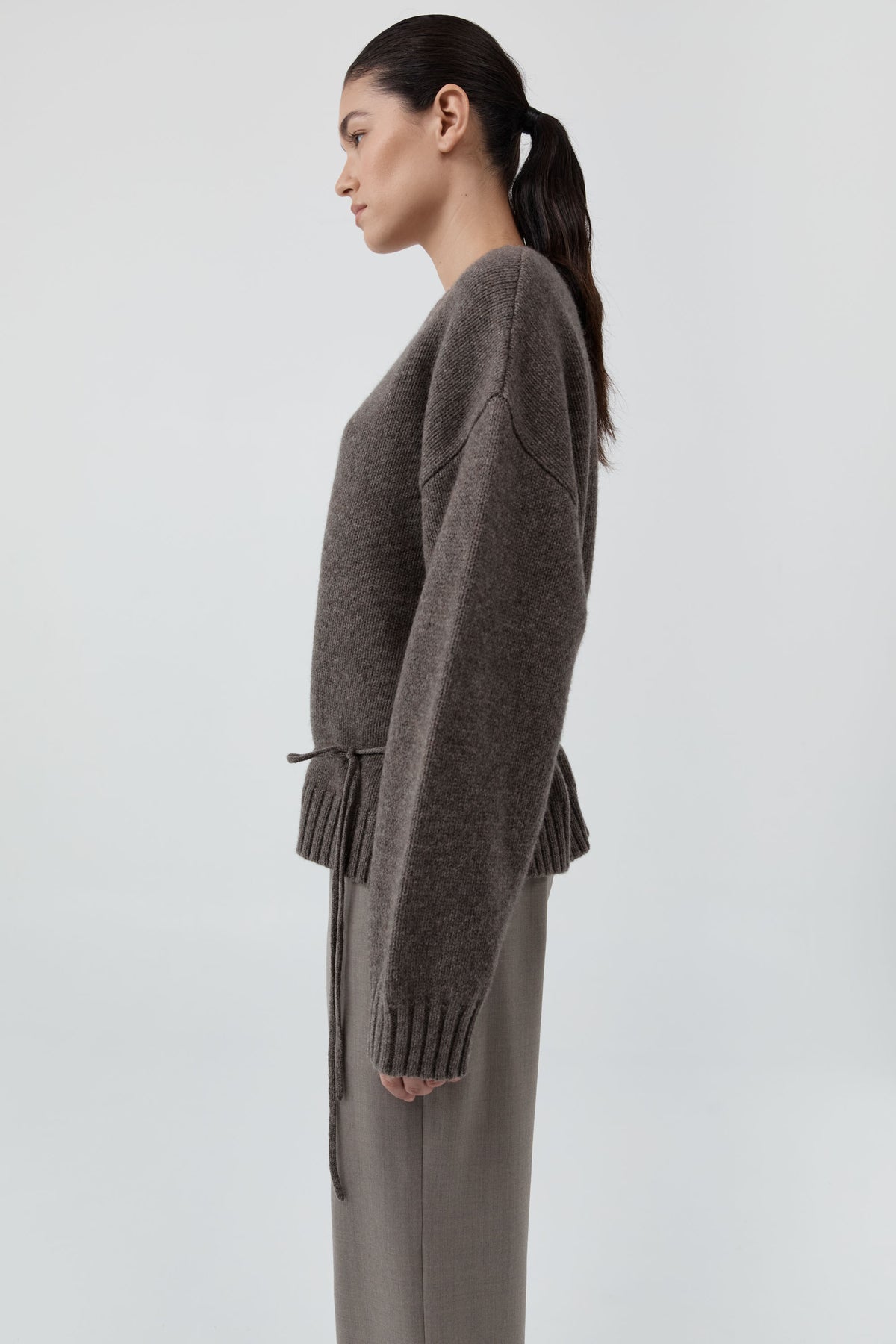 Wool Crew Neck Jumper - Taupe Melange