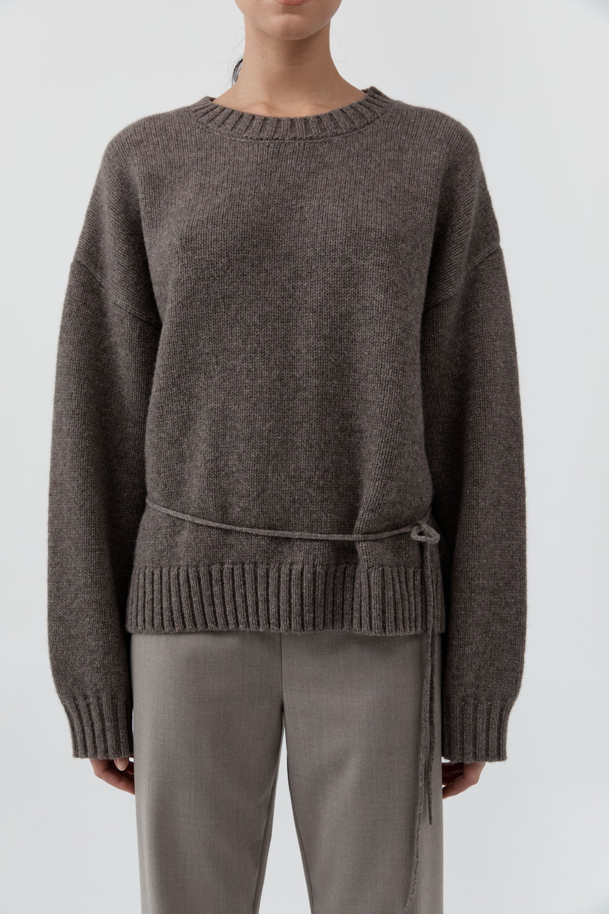 Wool Crew Neck Jumper - Taupe Melange