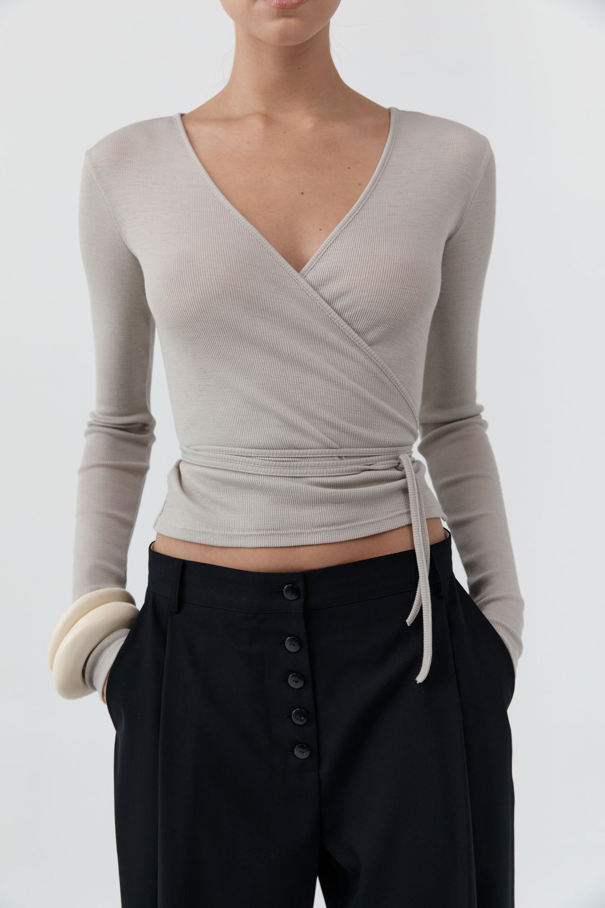 Baby Wool Wrap Top - Soft Ash