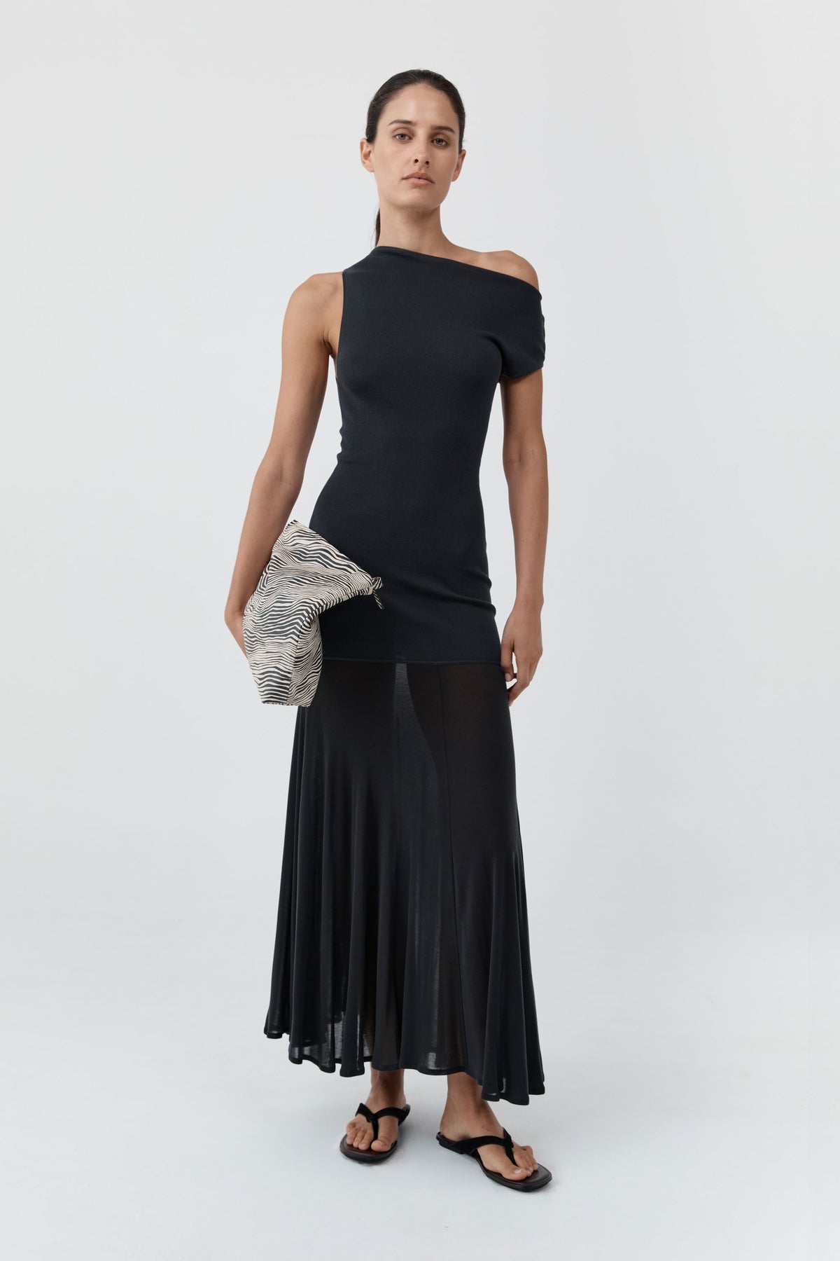 Fine Jersey Circle Hem Dress - Charcoal