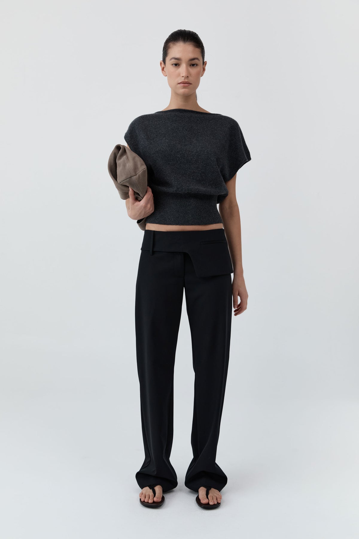 Cashmere Asymm Top - Charcoal Melange