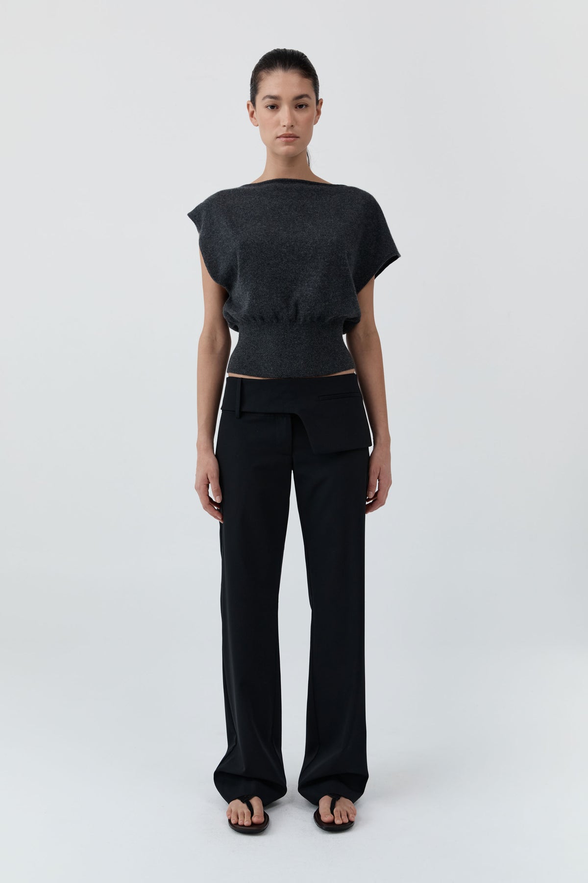 Cashmere Asymm Top - Charcoal Melange