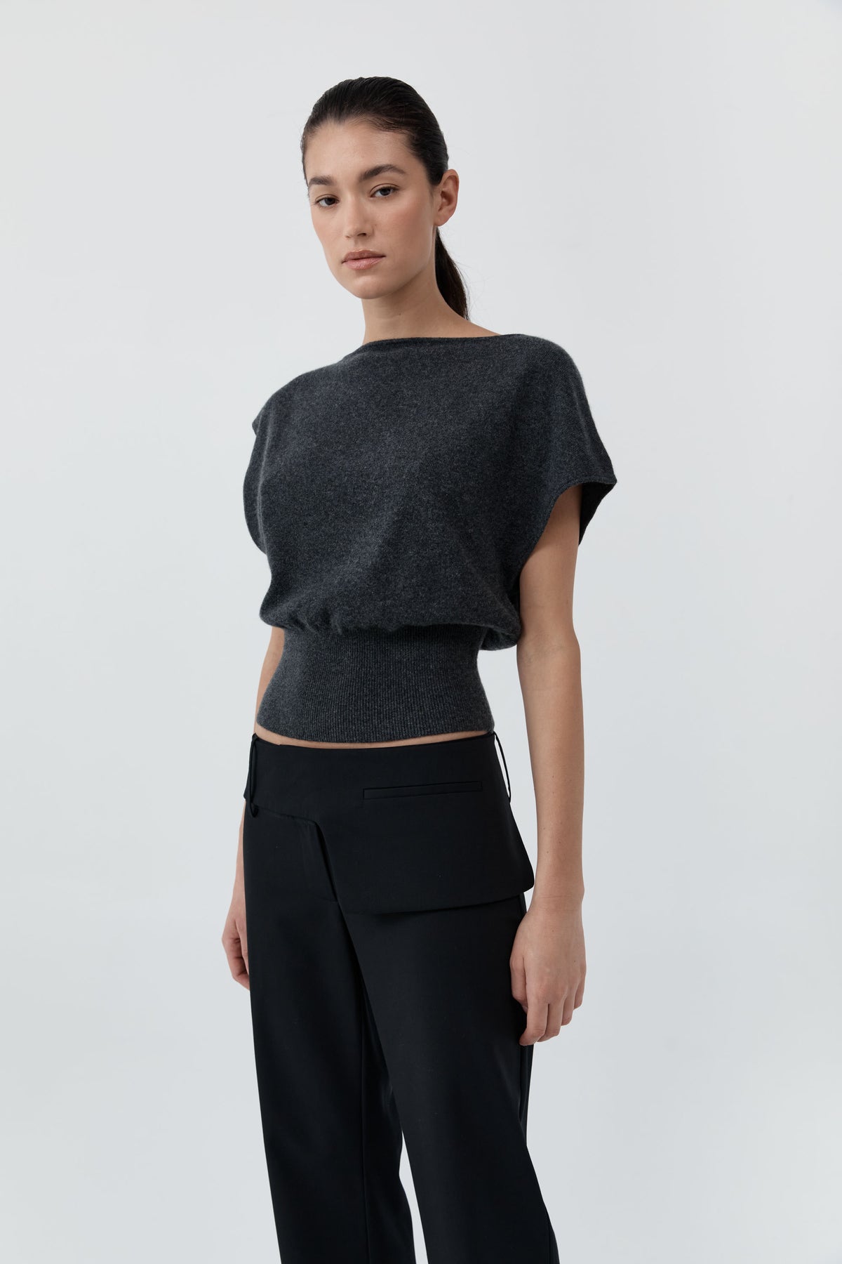 Cashmere Asymm Top - Charcoal Melange