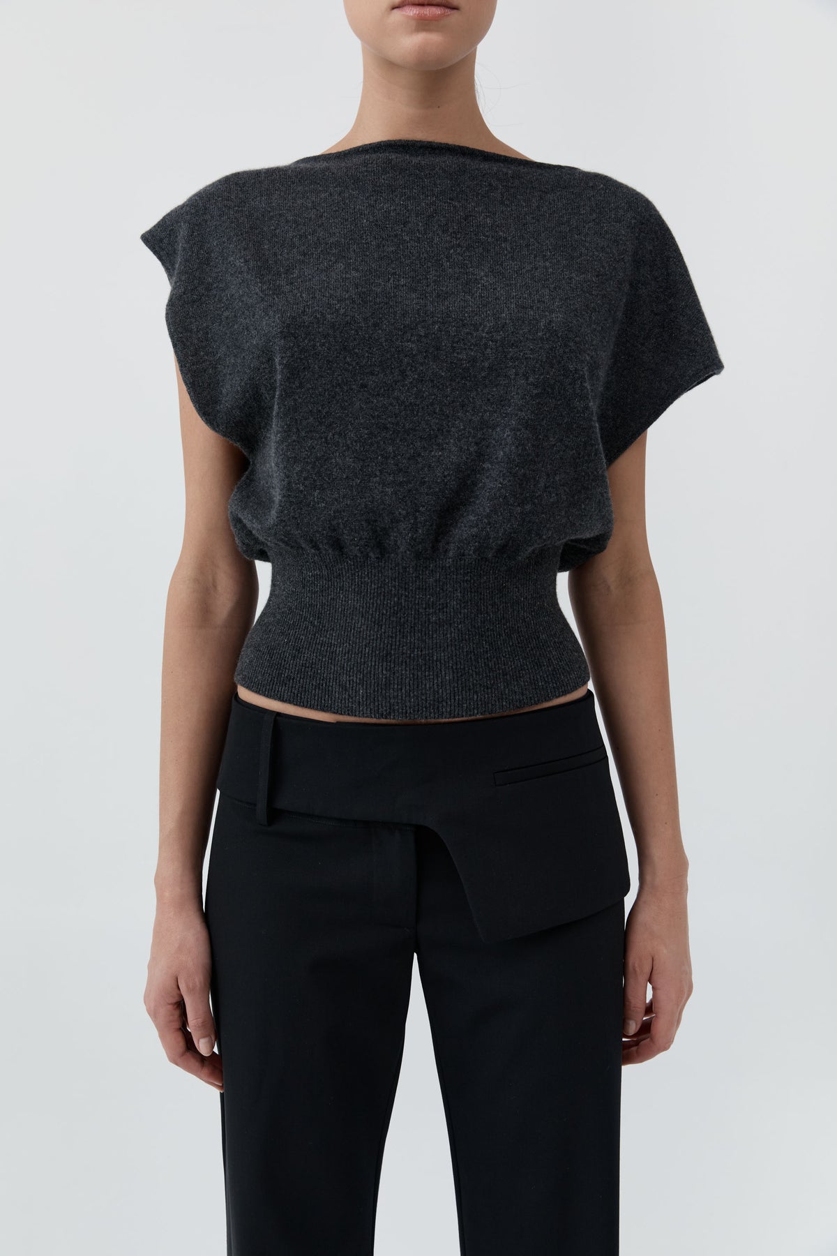 Cashmere Asymm Top - Charcoal Melange
