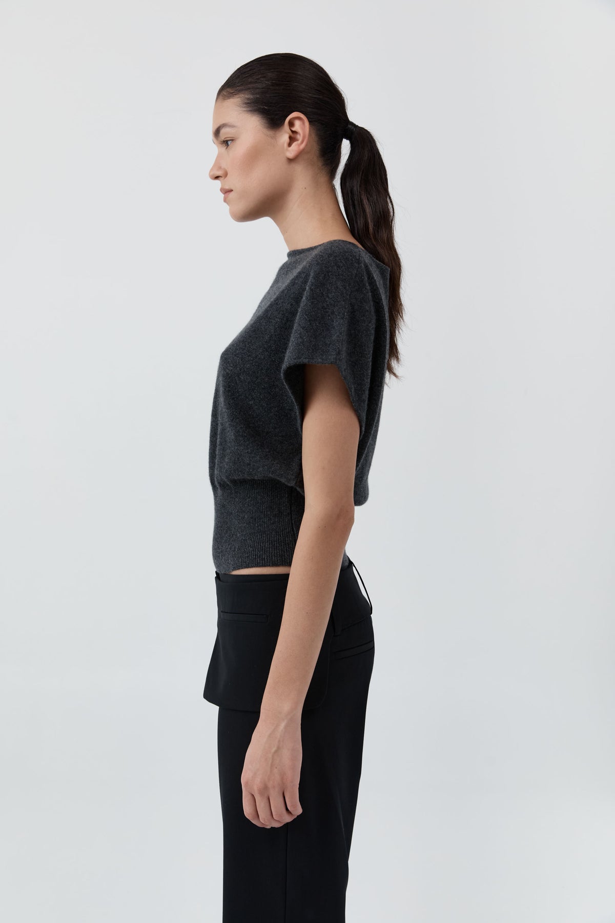 Cashmere Asymm Top - Charcoal Melange