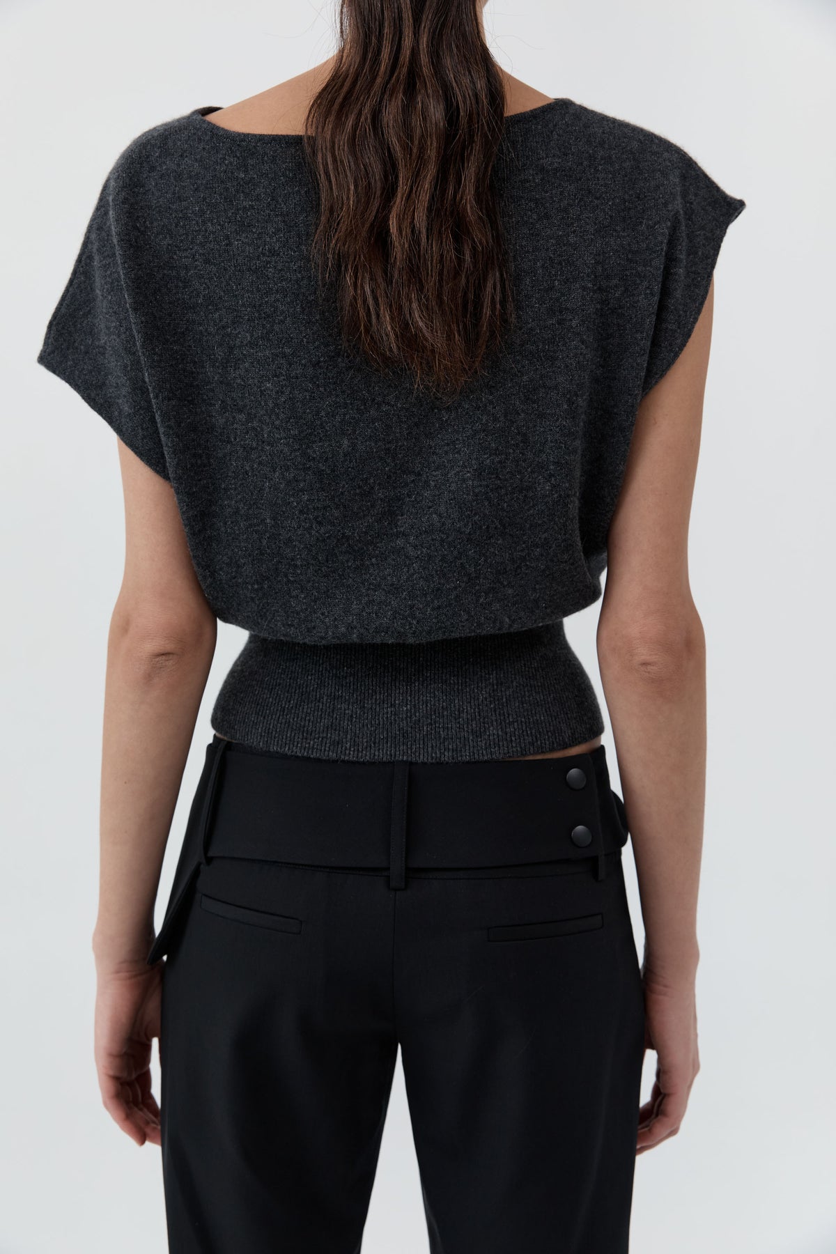 Cashmere Asymm Top - Charcoal Melange