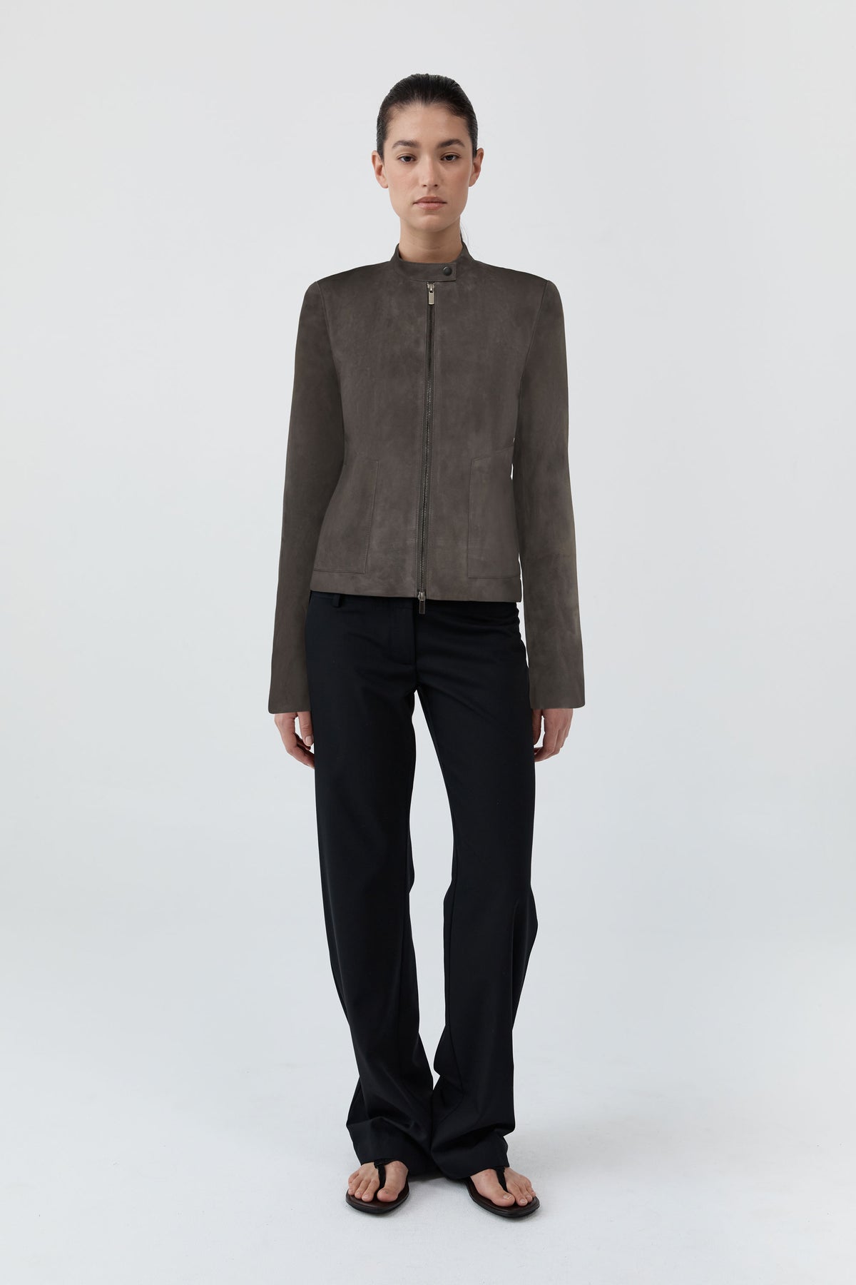 Suede Moto Jacket - Steel