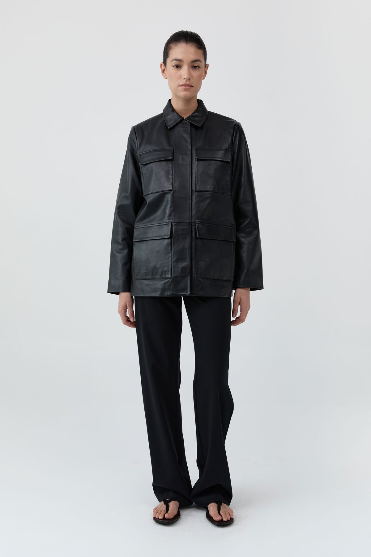 Four Pocket Leather Jacket - Black