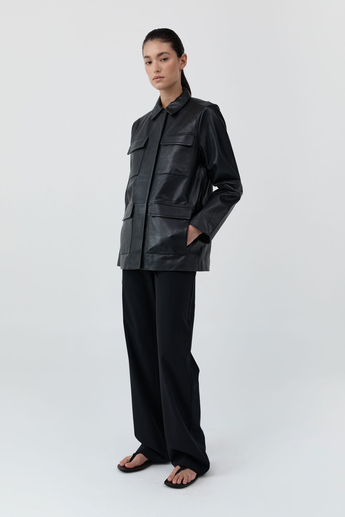 Four Pocket Leather Jacket - Black