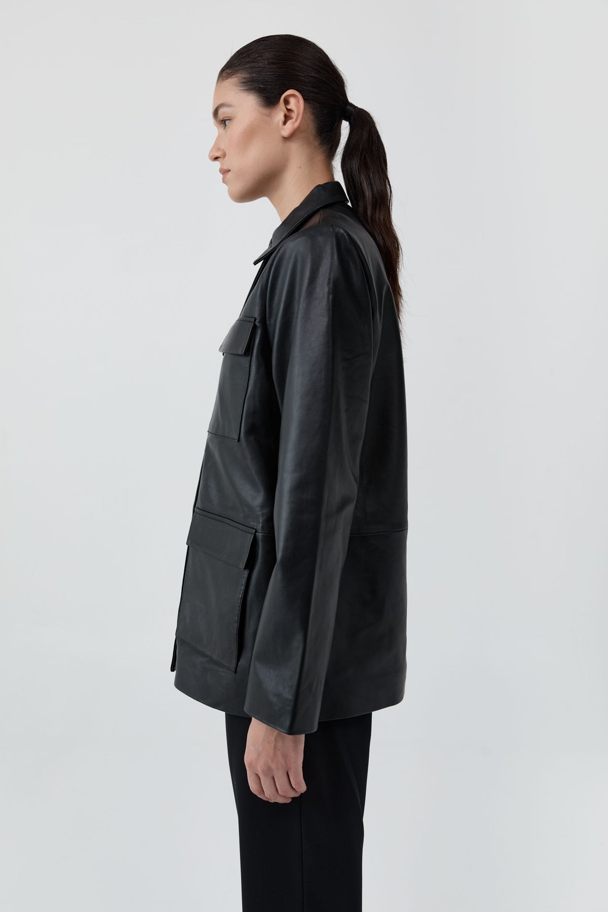 Four Pocket Leather Jacket - Black