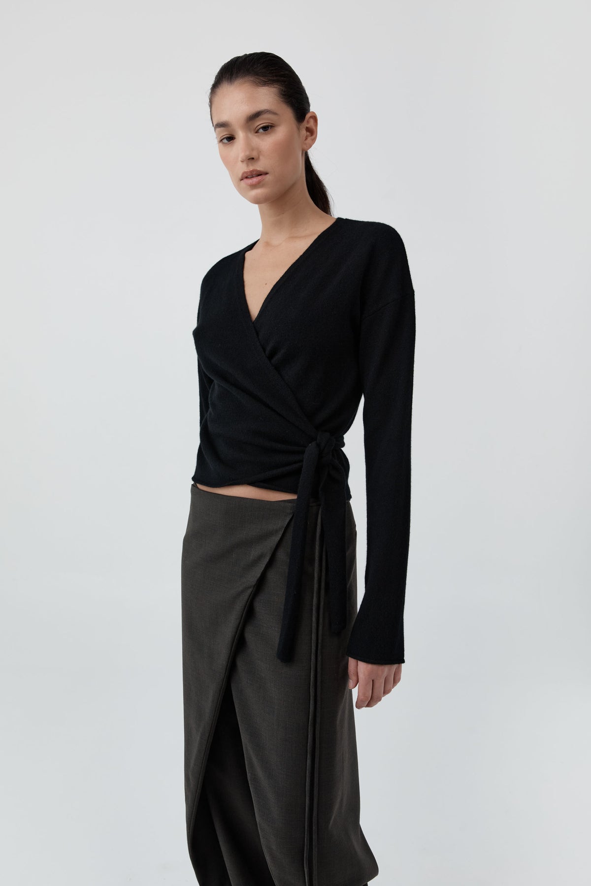 Cashmere Wrap Cardigan - Black