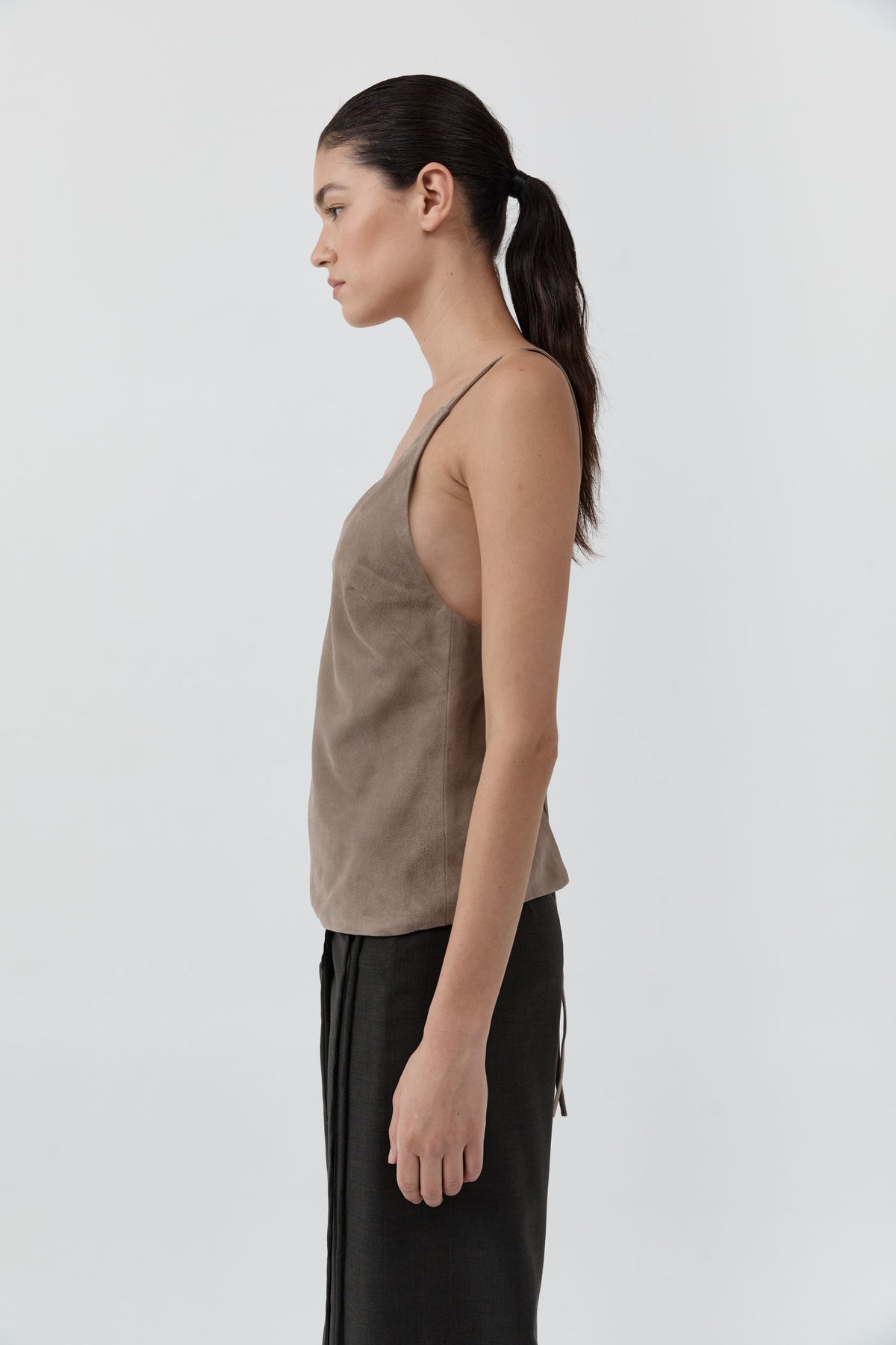 Suede Low Back Tie Top - Earth