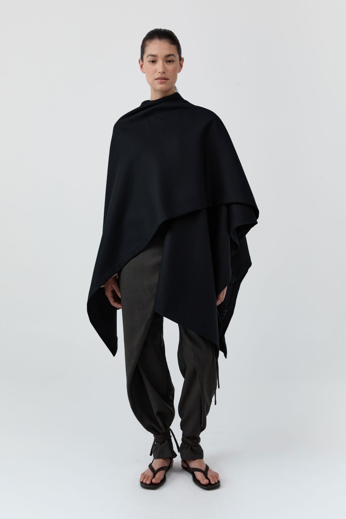 Wool Twill Poncho - Black