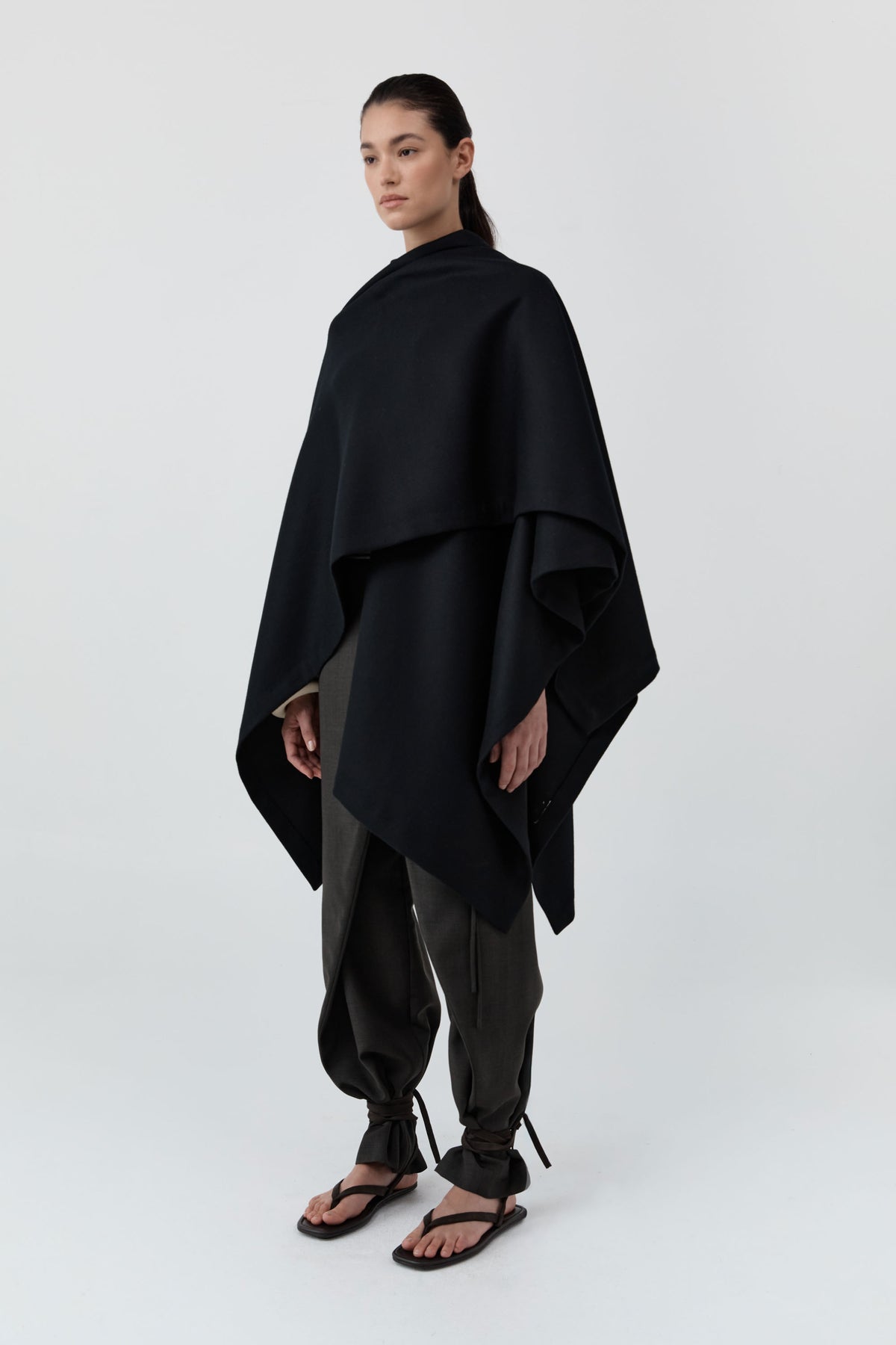 Wool Twill Poncho - Black